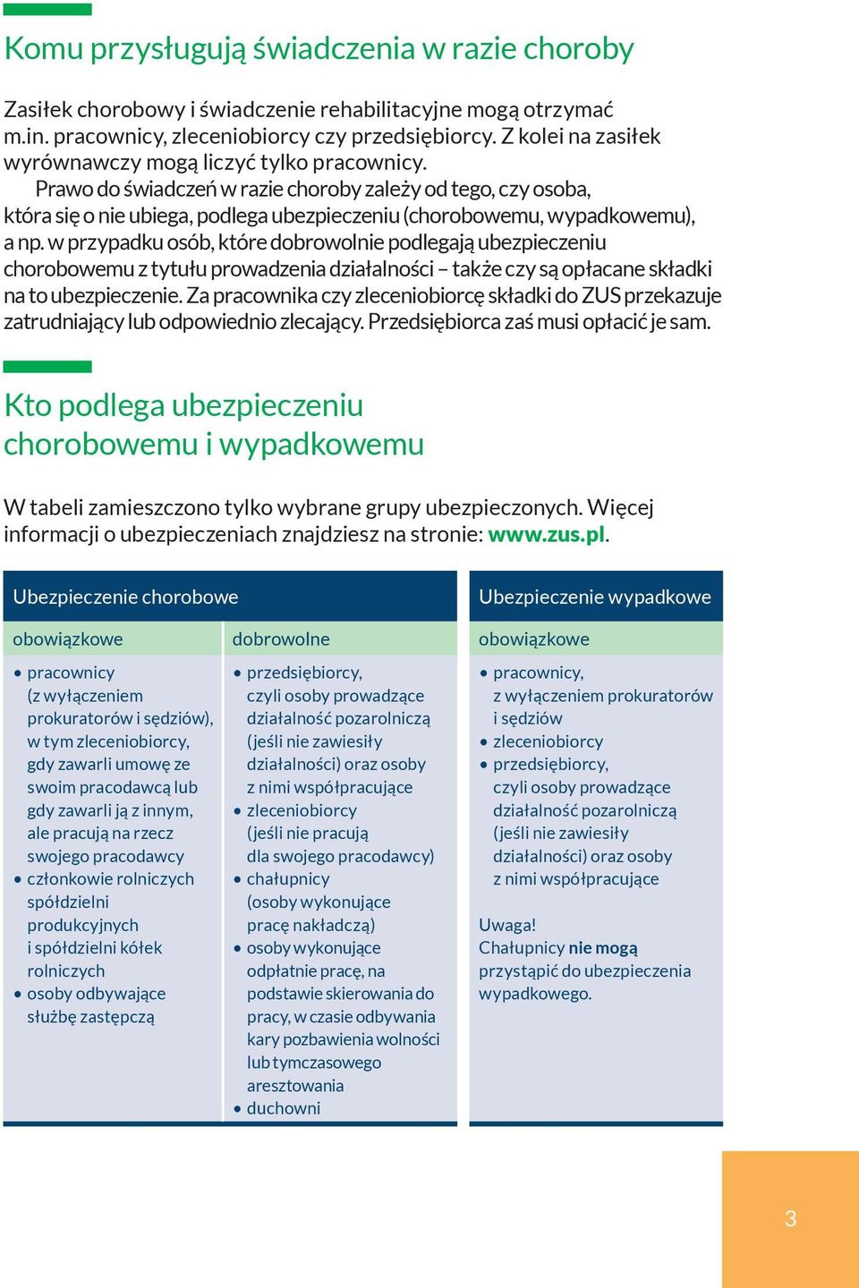 Prawo do świadczeń w razie choroby zależy od tego, czy osoba, która się o nie ubiega, podlega ubezpieczeniu (chorobowemu, wypadkowemu), a np.