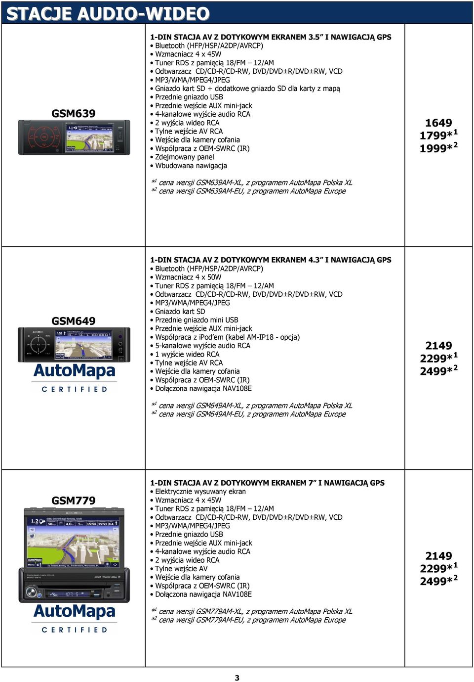 gniazdo SD dla karty z mapą Przednie gniazdo USB 4-kanałowe wyjście audio RCA 2 wyjścia wideo RCA Tylne wejście AV RCA Wejście dla kamery cofania Współpraca z OEM-SWRC (IR) Zdejmowany panel Wbudowana