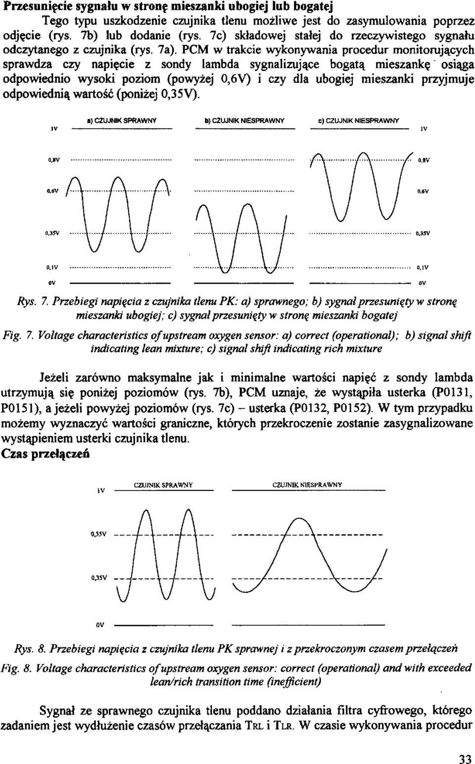 PCM w trakcie wykonywania procedur monitorujacych sprawdza czy napiecie z sondy lambda sygnalizujace bogata mieszanke osiaga odpowiednio wysoki poziom (powyzej O,6V) i czy dla ubogiej mieszanki