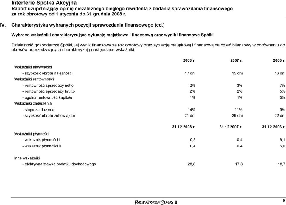 ) Wybrane wskaźniki charakteryzujące sytuacjęmajątkowąi finansowąoraz wyniki finansowe Spółki DziałalnośćgospodarcząSpółki, jej wynik finansowy za rok obrotowy oraz sytuacjęmajątkowąi finansowąna