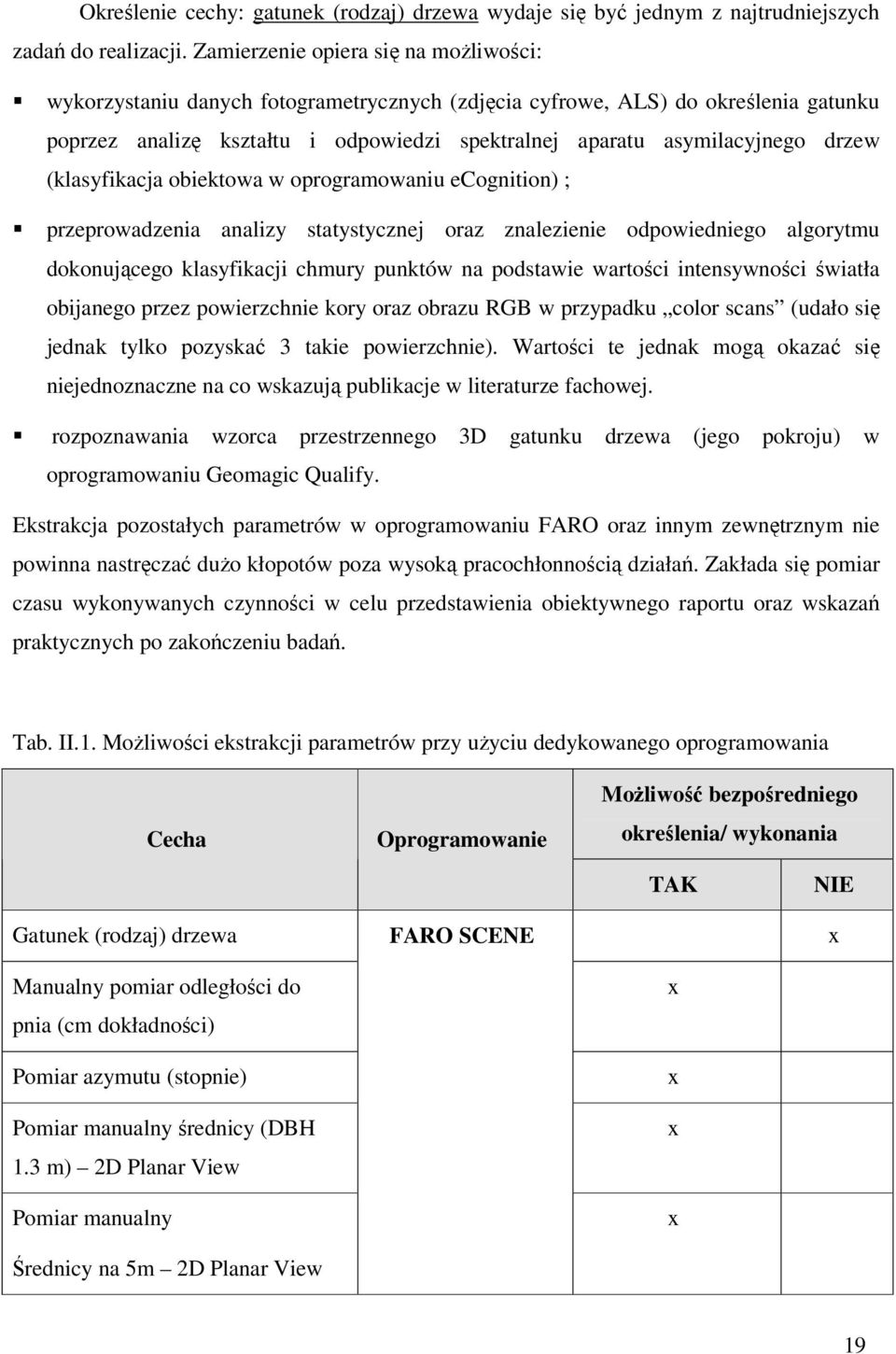 drzew (klasyfikacja obiektowa w oprogramowaniu ecognition) ; przeprowadzenia analizy statystycznej oraz znalezienie odpowiedniego algorytmu dokonującego klasyfikacji chmury punktów na podstawie