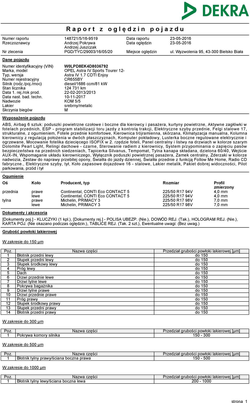 techn. Nadwozie Lakier Skrzynia biegów W0LPD8EK4D8036792 OPEL Astra IV Sports Tourer 2Astra IV.