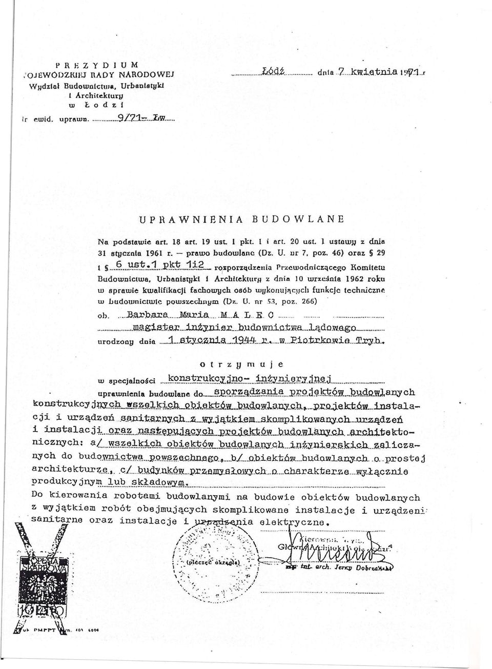 ćwodnicLącego Komitetu Budownictwa, Urbaoist}1k:l f ArchlCektul'f z dnia 10 urrxcśnta 1962 roku w sprawie kwalifikacji fachourgch osób wgkotluj1\chch funkcje te ch niczne.