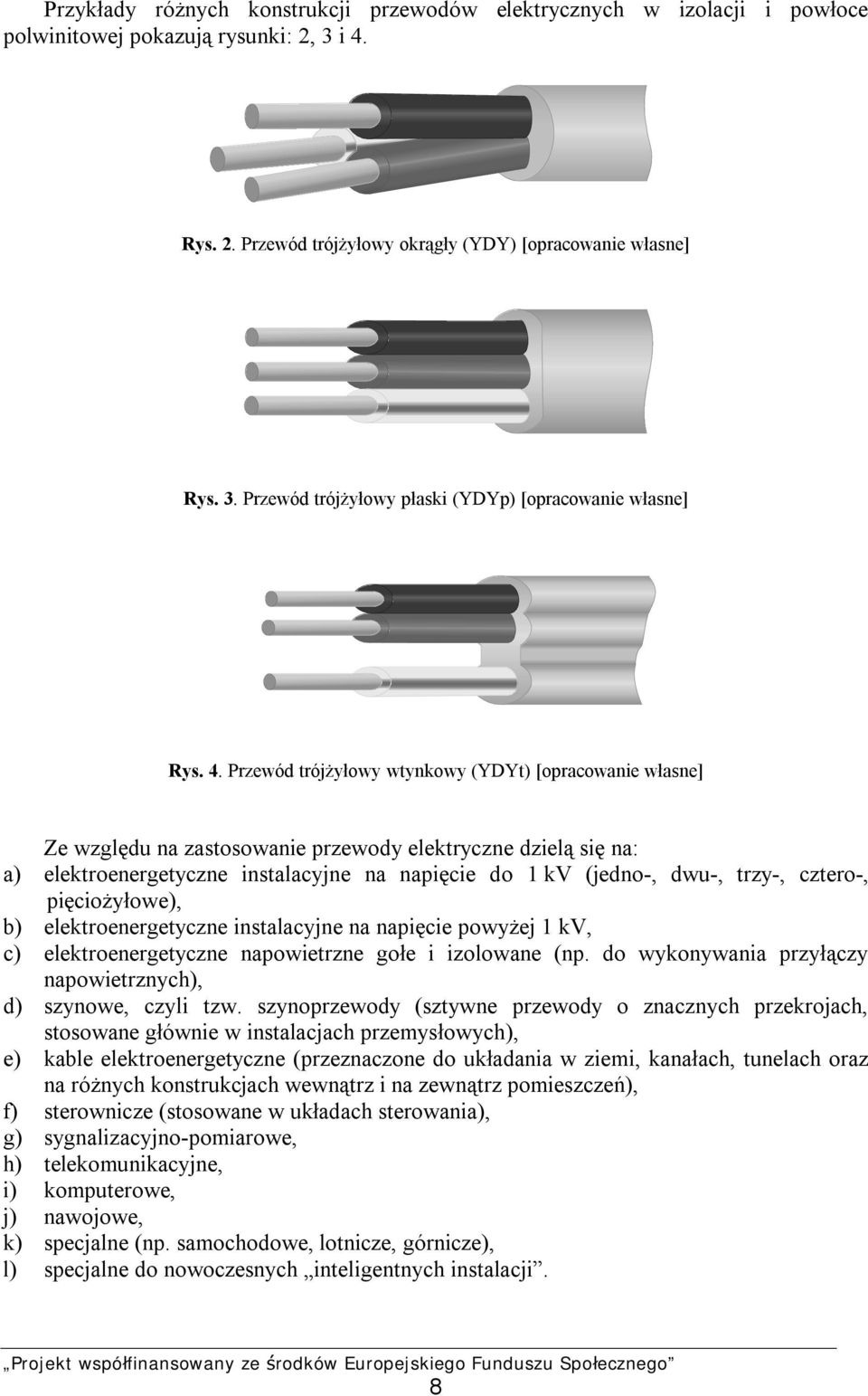 cztero, pięciożyłowe), b) elektroenergetyczne instalacyjne na napięcie powyżej 1 kv, c) elektroenergetyczne napowietrzne gołe i izolowane (np.