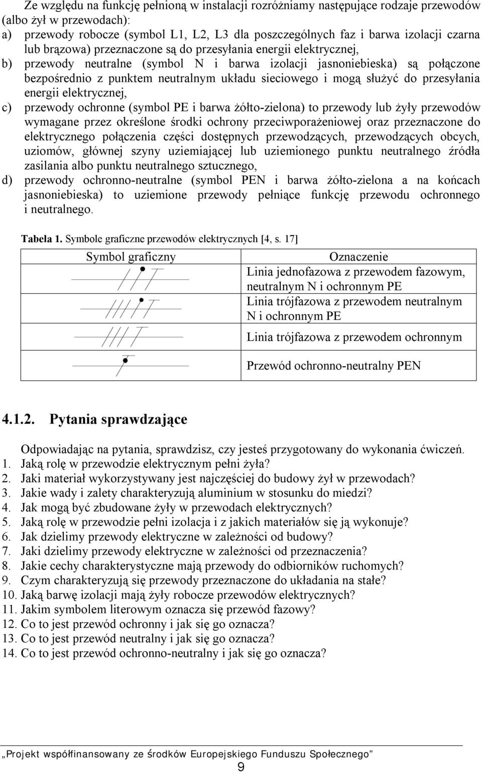 mogą służyć do przesyłania energii elektrycznej, c) przewody ochronne (symbol PE i barwa żółtozielona) to przewody lub żyły przewodów wymagane przez określone środki ochrony przeciwporażeniowej oraz