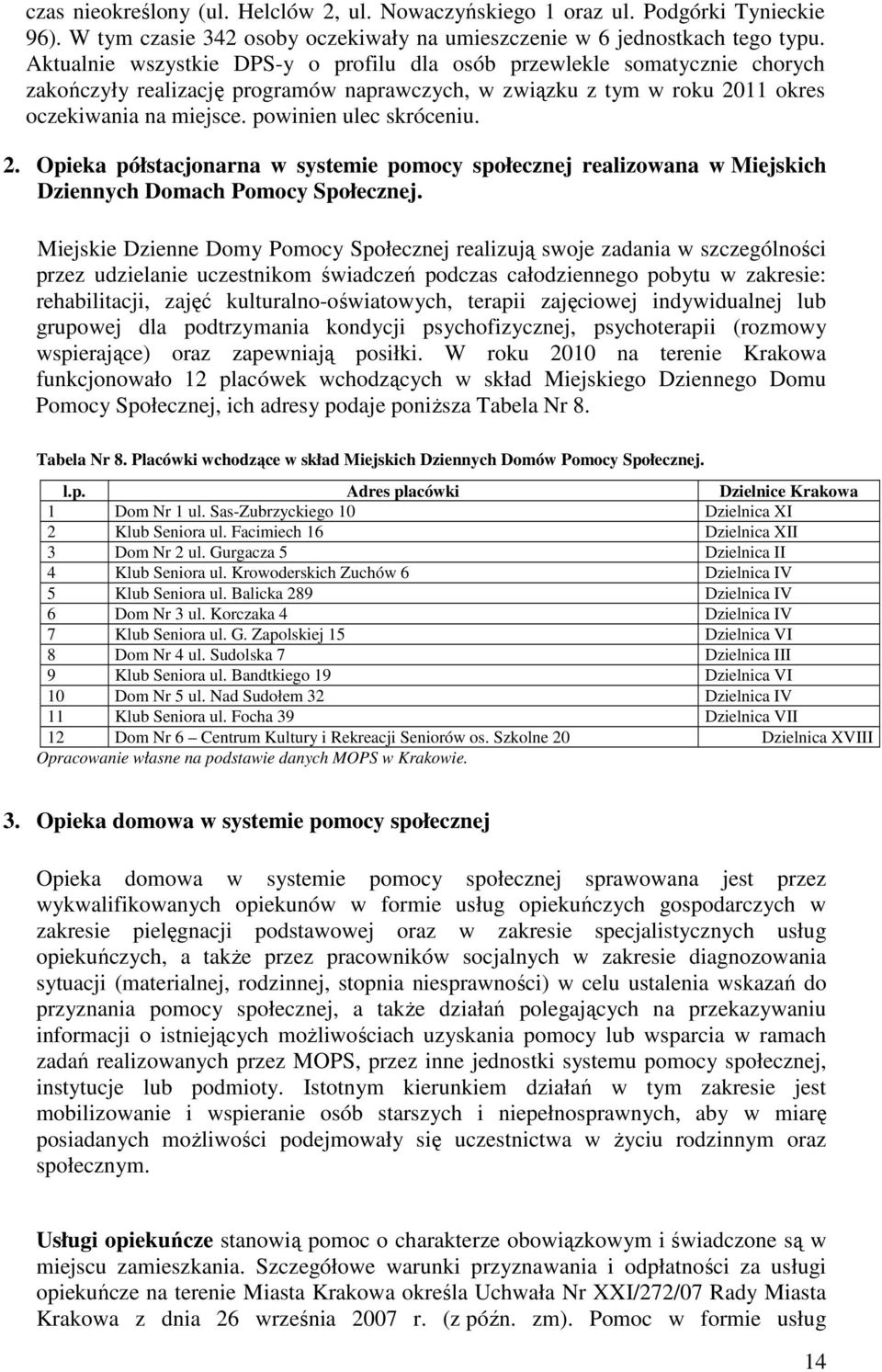 powinien ulec skróceniu. 2. Opieka półstacjonarna w systemie pomocy społecznej realizowana w Miejskich Dziennych Domach Pomocy Społecznej.