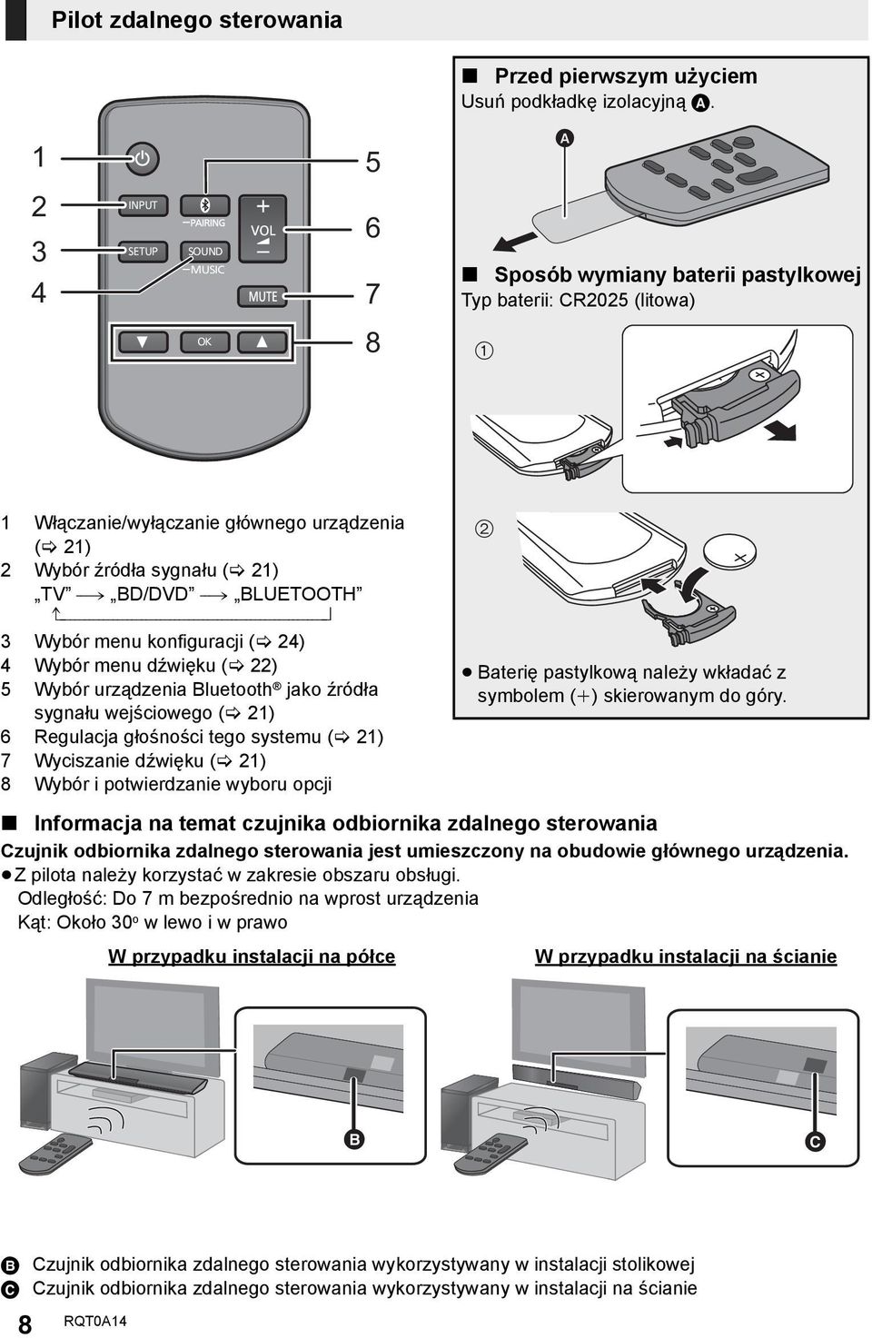 --# BLUETOOTH ^--------------------------------------------------------} 3 Wybór menu konfiguracji ( 24) 4 Wybór menu dźwięku ( 22) 5 Wybór urządzenia Bluetooth jako źródła sygnału wejściowego ( 21)