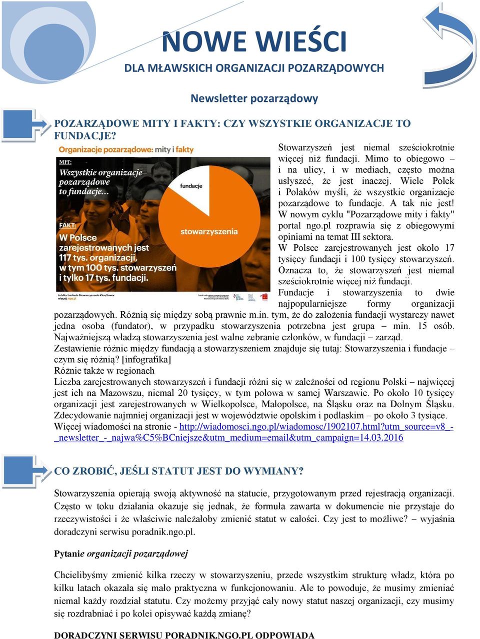 W nowym cyklu "Pozarządowe mity i fakty" portal ngo.pl rozprawia się z obiegowymi opiniami na temat III sektora. W Polsce zarejestrowanych jest około 17 tysięcy fundacji i 100 tysięcy stowarzyszeń.