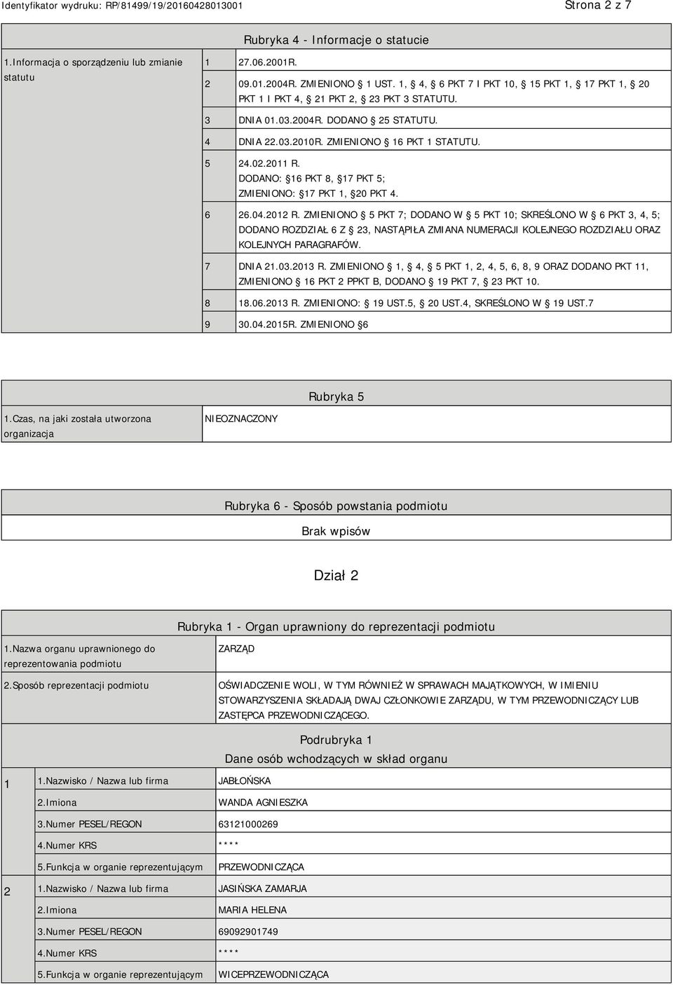 DODANO: 16 PKT 8, 17 PKT 5; ZMIENIONO: 17 PKT 1, 20 PKT 4. 6 26.04.2012 R.