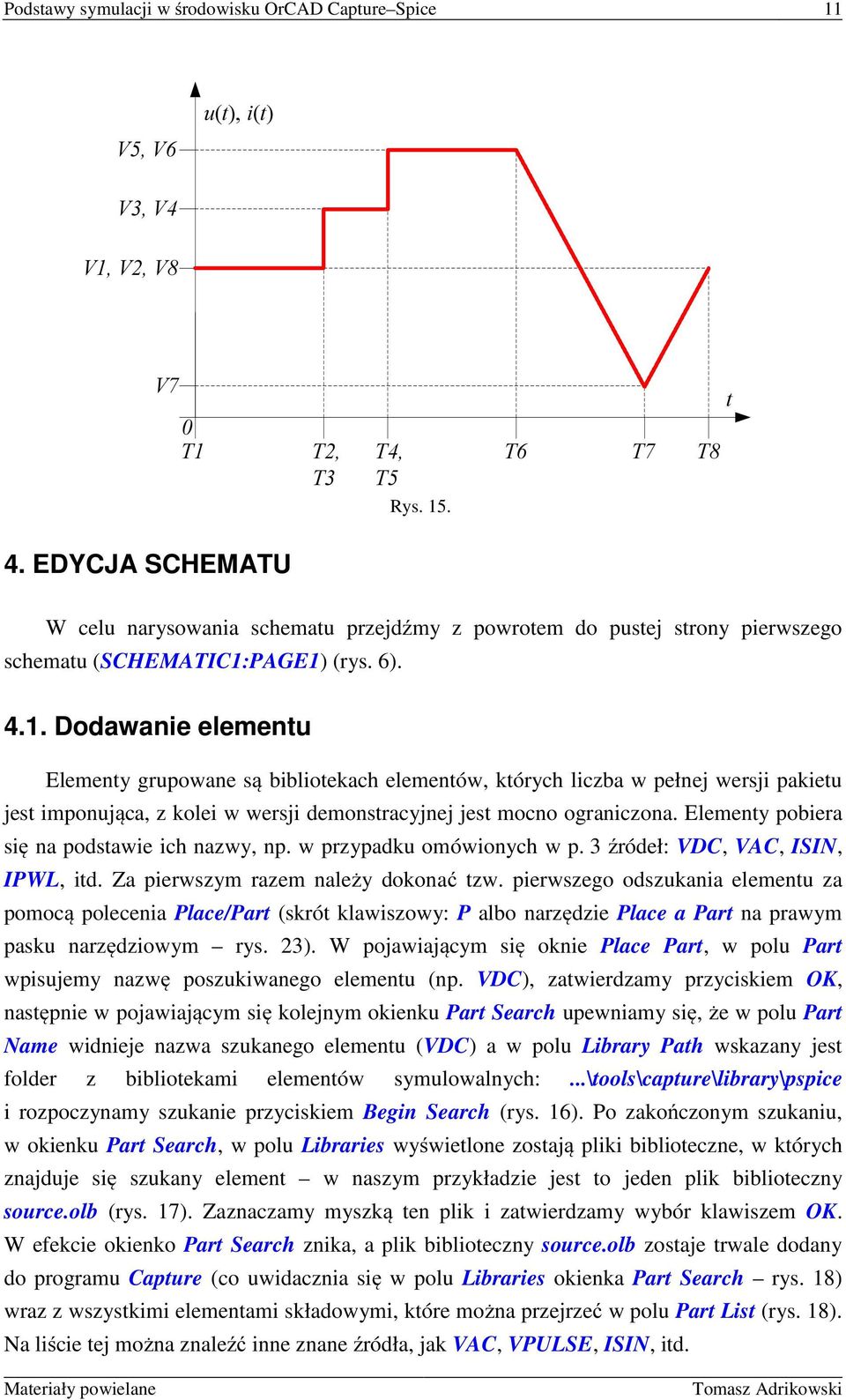 PAGE1) (rys. 6). 4.1. Dodawanie elementu Elementy grupowane są bibliotekach elementów, których liczba w pełnej wersji pakietu jest imponująca, z kolei w wersji demonstracyjnej jest mocno ograniczona.