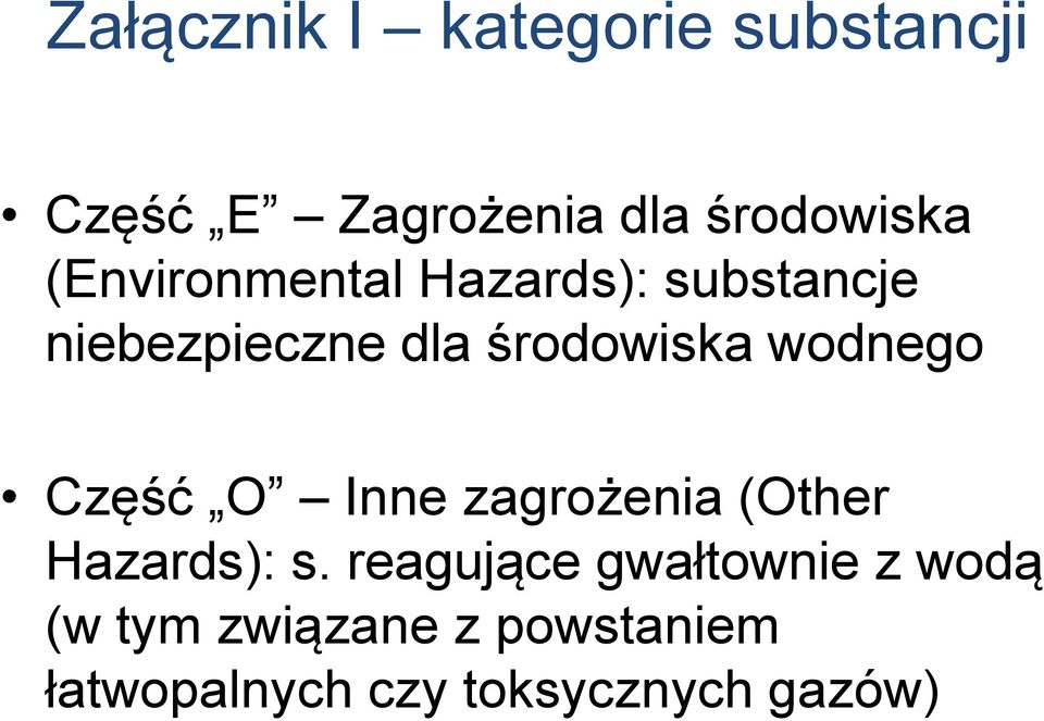 wodnego Część O Inne zagrożenia (Other Hazards): s.