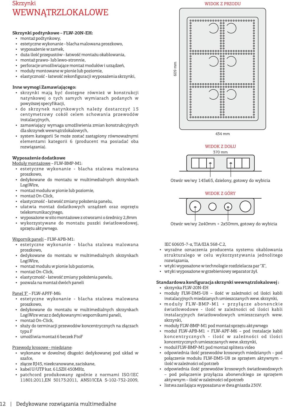 wyposażenia skrzynki, Inne wymogi Zamawiającego: ź skrzynki mają być dostępne również w konstrukcji natynkowej o tych samych wymiarach podanych w powyższej specyfikacji, ź do skrzynek natynkowych