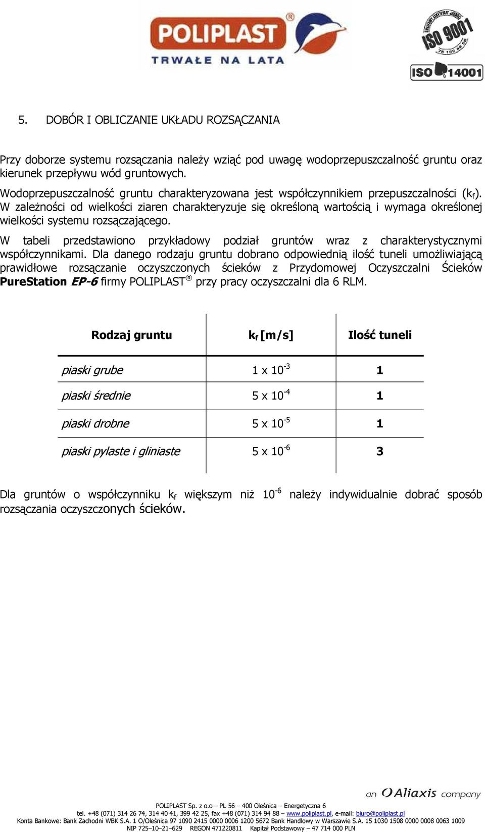 W zaleŝności od wielkości ziaren charakteryzuje się określoną wartością i wymaga określonej wielkości systemu rozsączającego.