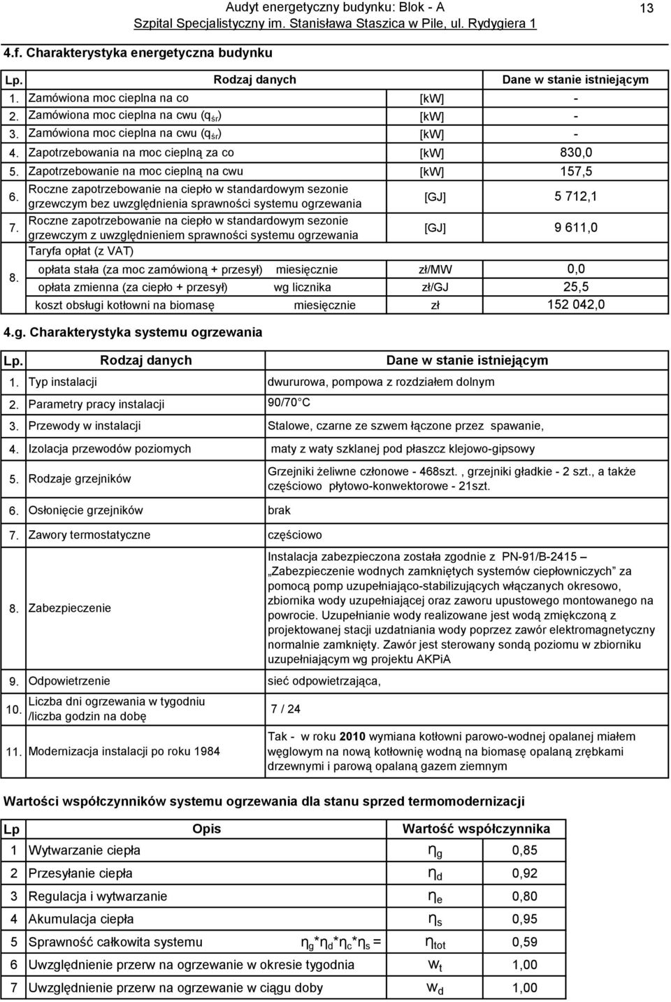 Roczne zapotrzebowanie na ciepło w standardowym sezonie grzewczym bez uwzględnienia sprawności systemu ogrzewania [GJ] 5 712,1 7.