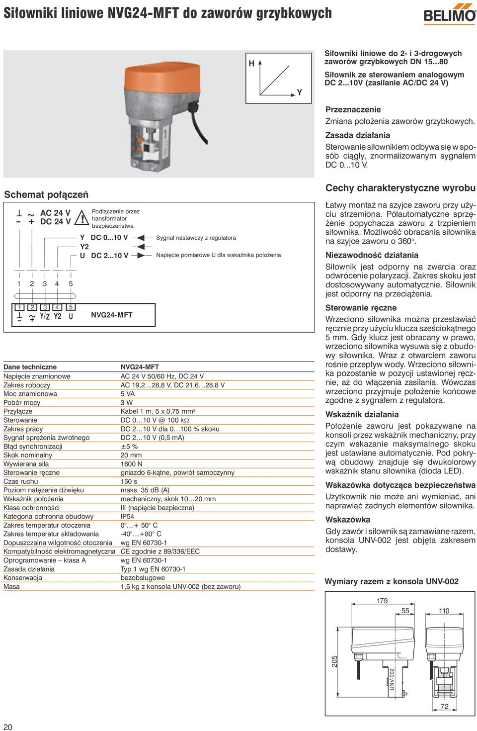 Schemat połączeń - ~ T C 24 V + DC 24 V 1 2 3 4 5 T1 2 3 - + /Z ~ Dane techniczne 4 2 5 U! Podłączenie przez transformator bezpieczeństwa DC 0...10 V 2 U DC 2.