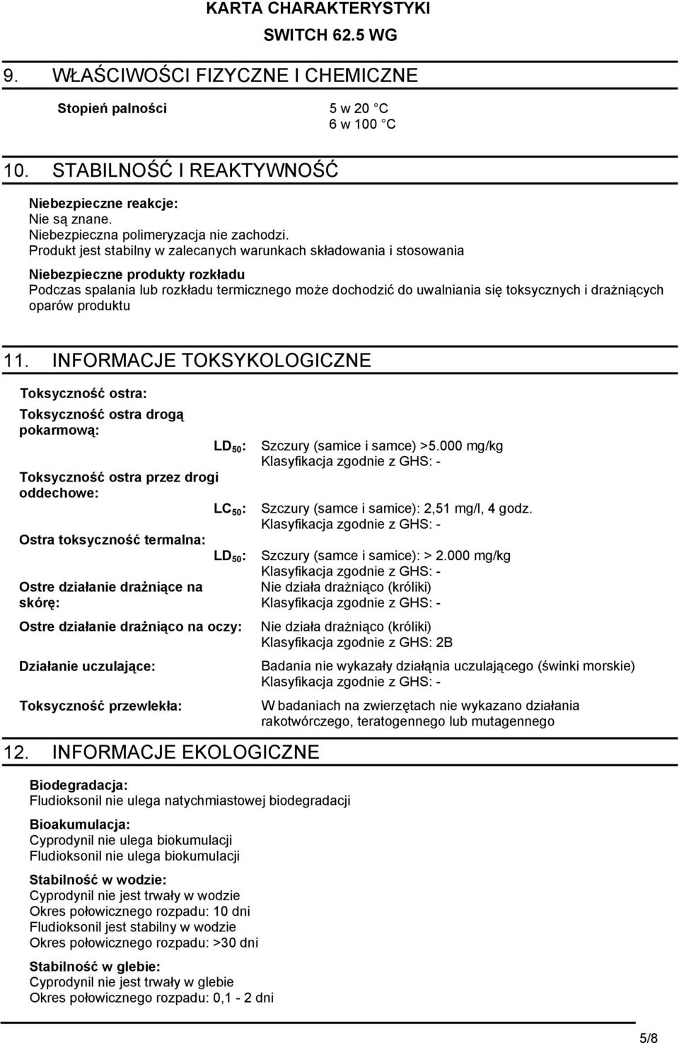 drażniących oparów produktu 11.