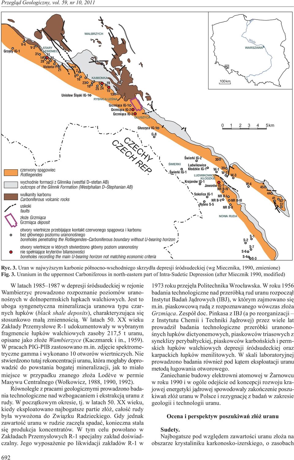 (Westphalian D Stephanian AB) wulkanity karbonu Carboniferous volcanic rocks uskoki faults z³o e Grzmi¹ca Grzmi¹ca deposit CZECH REP.