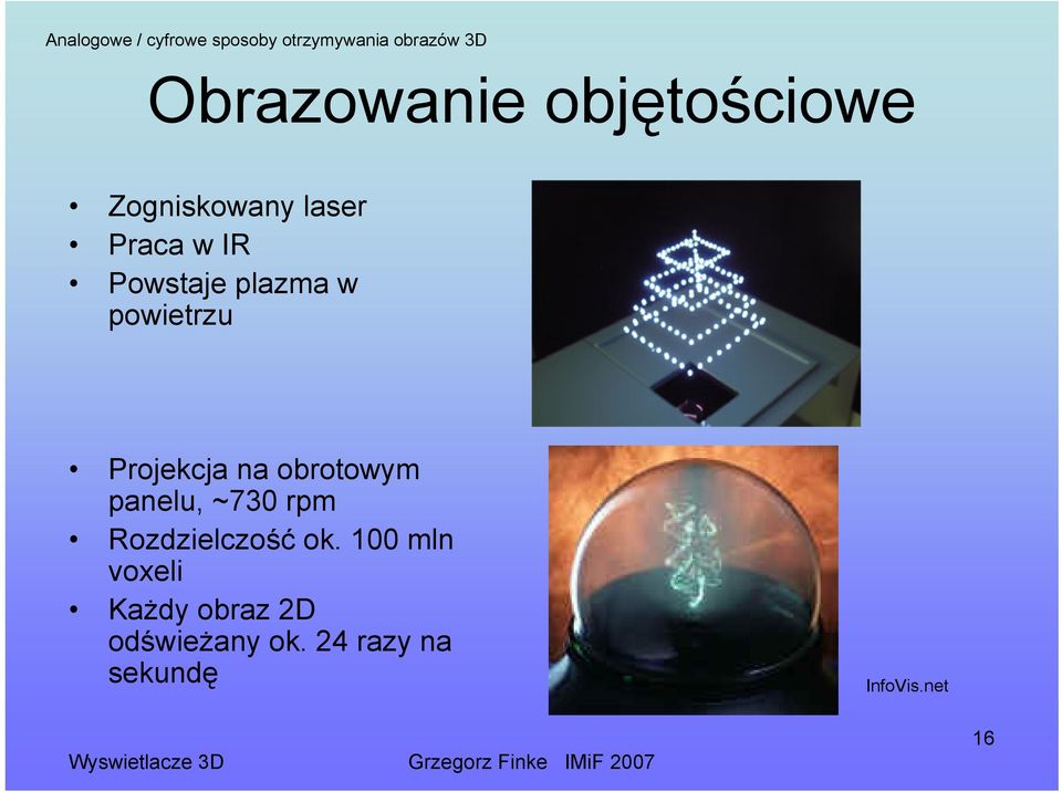 powietrzu Projekcja na obrotowym panelu, ~730 rpm Rozdzielczość ok.