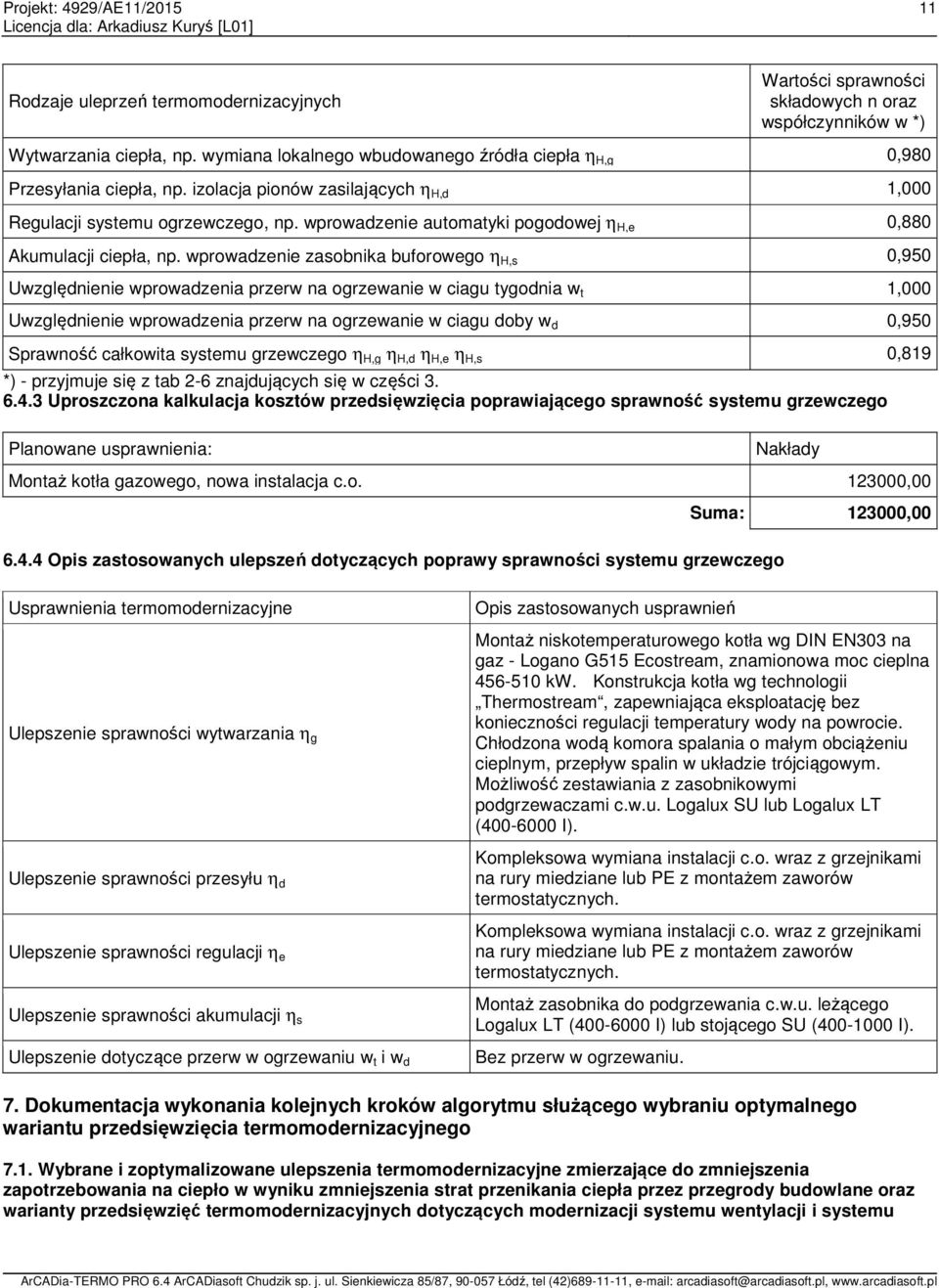 wprowadzenie automatyki pogodowej η H,e 0,880 Akumulacji ciepła, np.