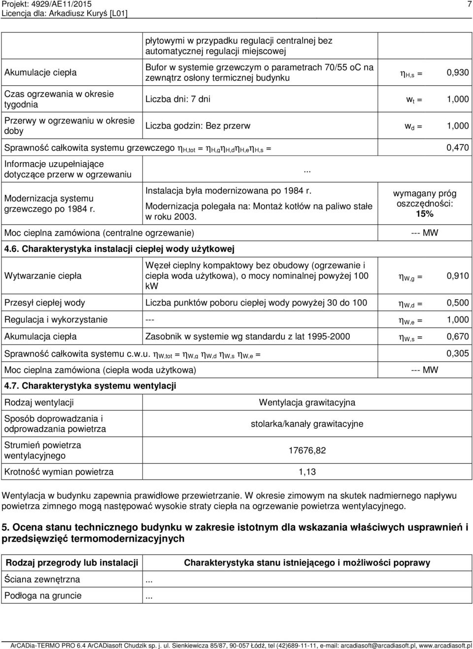 H,d η H,e η H,s = 0,470 Informacje uzupełniające dotyczące przerw w ogrzewaniu Modernizacja systemu grzewczego po 1984 r.