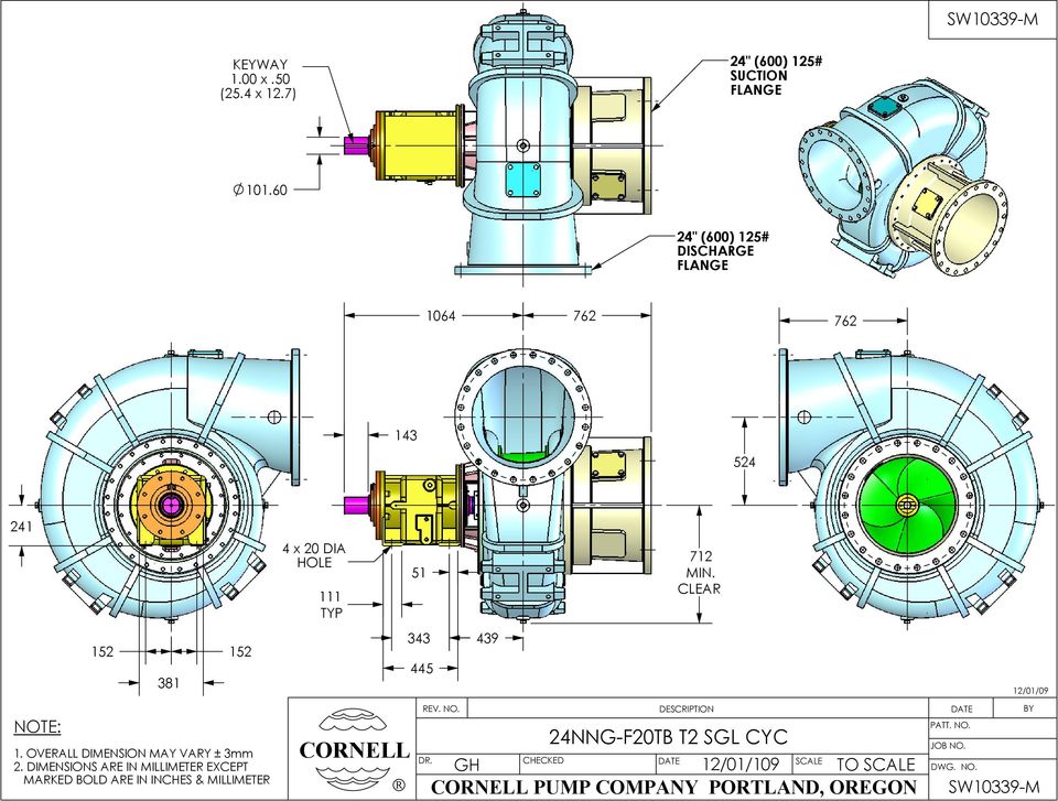 DIMENSIONS ARE IN MILLIMETER EXCEPT MARKED BOLD ARE IN INCHES & MILLIMETER 4 x 20 DIA HOLE 111 TYP CORNELL R 51 343 445 DR.