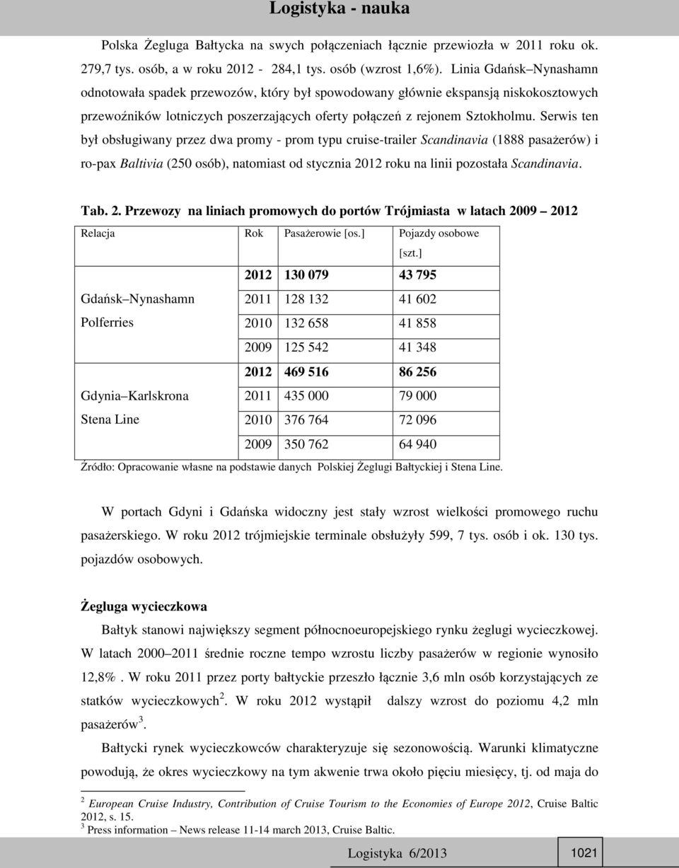 Serwis ten był obsługiwany przez dwa promy - prom typu cruise-trailer Scandinavia (1888 pasażerów) i ro-pax Baltivia (250 osób), natomiast od stycznia 20