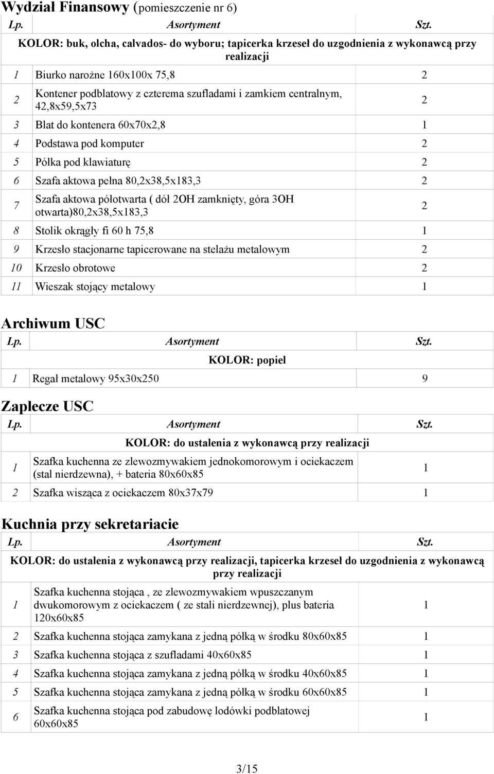 zamknięty, góra 3OH otwarta)80,x38,5x83,3 8 Stolik okrągły fi 60 h 75,8 9 Krzesło stacjonarne tapicerowane na stelażu metalowym 0 Krzesło obrotowe Wieszak stojący metalowy Archiwum USC KOLOR: popiel