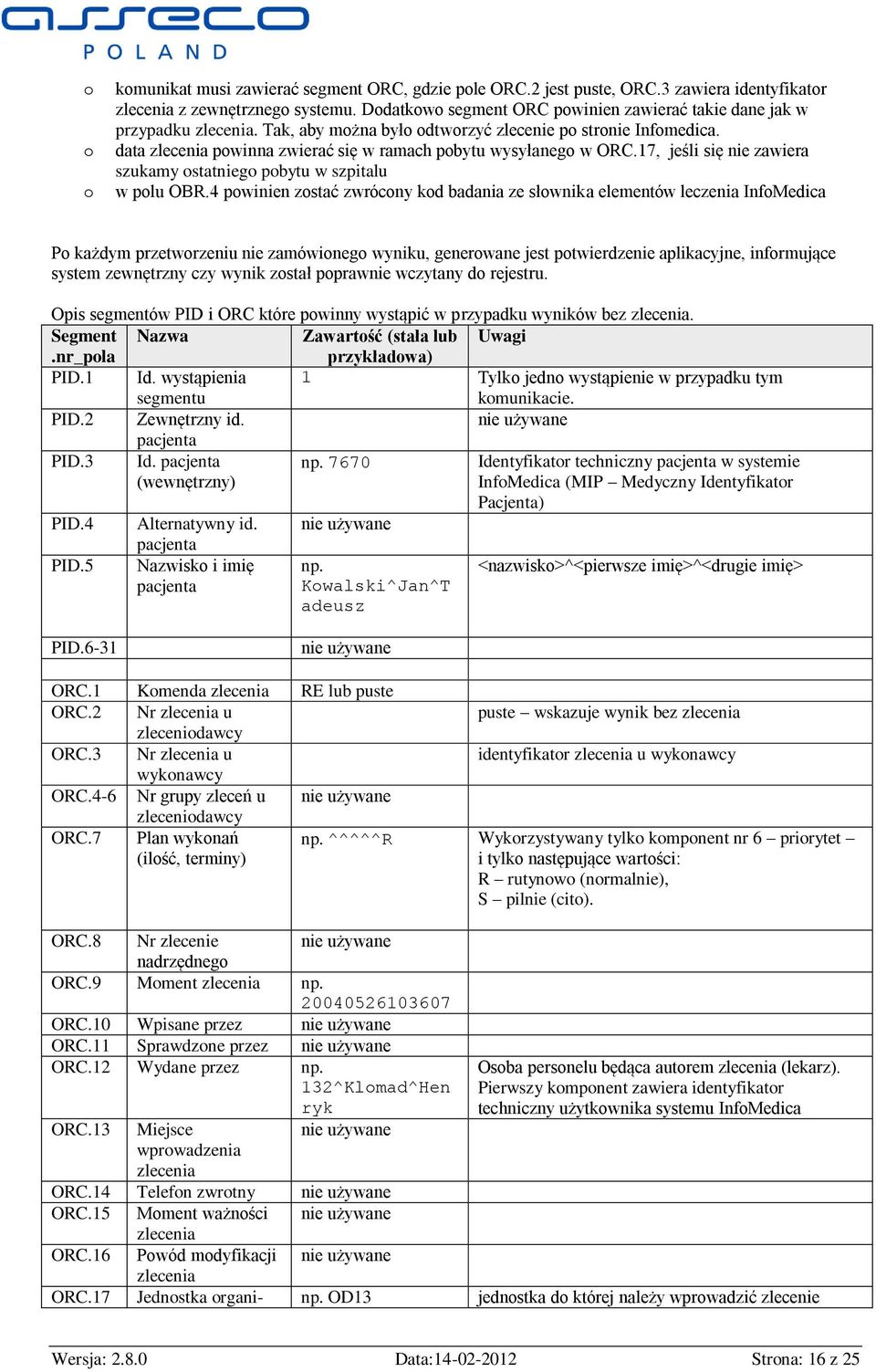 data zlecenia powinna zwierać się w ramach pobytu wysyłanego w ORC.17, jeśli się nie zawiera szukamy ostatniego pobytu w szpitalu w polu OBR.