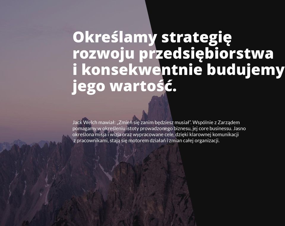 Wspólnie z Zarządem pomagamy w określeniu istoty prowadzonego biznesu, jej core businessu.