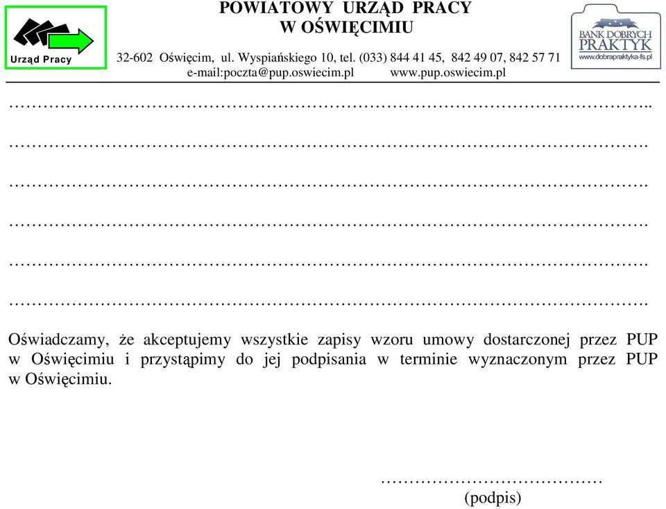 umowy dostarczonej przez PUP w Oświęcimiu i