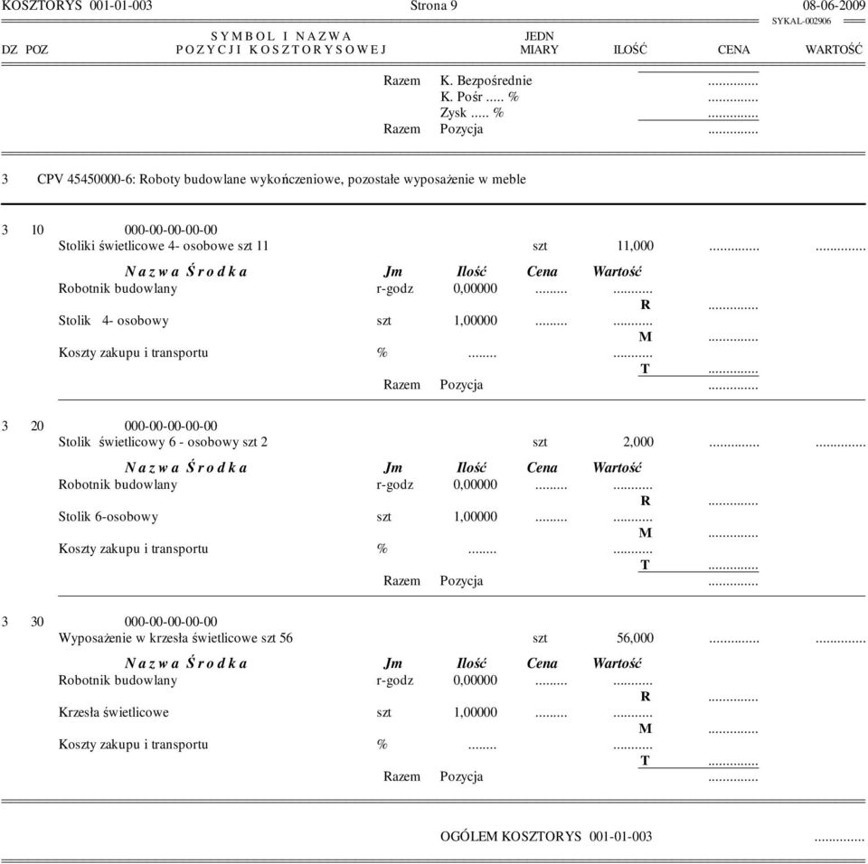 ... 3 20 000-00-00-00-00 Stolik świetlicowy 6 - osobowy szt 2 szt 2,000...... Robotnik budowlany r-godz 0,00000.... Stolik 6-osobowy szt 1,00000.