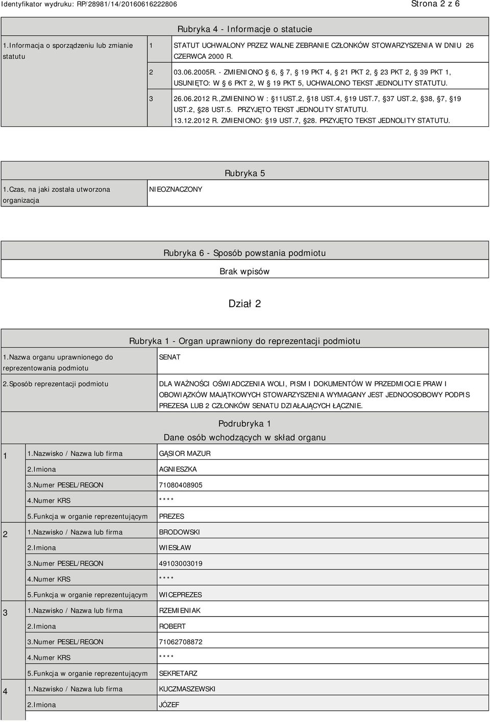 2, 38, 7, 19 UST.2, 28 UST.5. PRZYJĘTO TEKST JEDNOLITY STATUTU. 13.12.2012 R. ZMIENIONO: 19 UST.7, 28. PRZYJĘTO TEKST JEDNOLITY STATUTU. Rubryka 5 1.