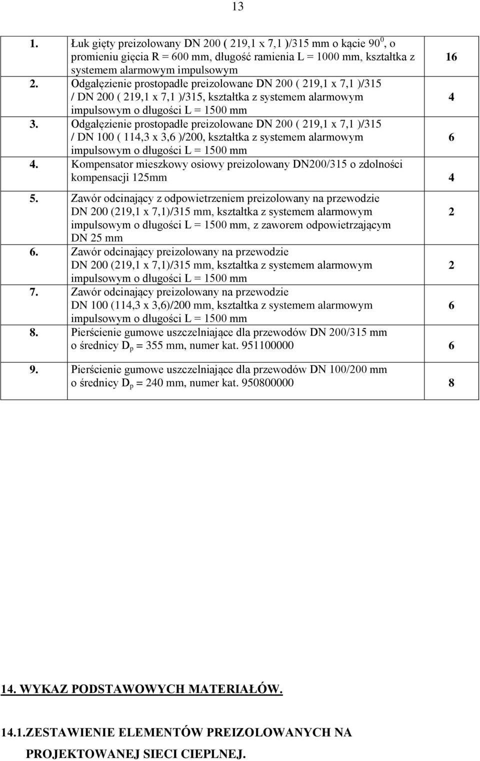 Odgałęzienie prostopadłe preizolowane DN 200 ( 219,1 x 7,1 )/315 / DN 100 ( 114,3 x 3,6 )/200, kształtka z systemem alarmowym 6 impulsowym o długości L = 1500 mm 4.