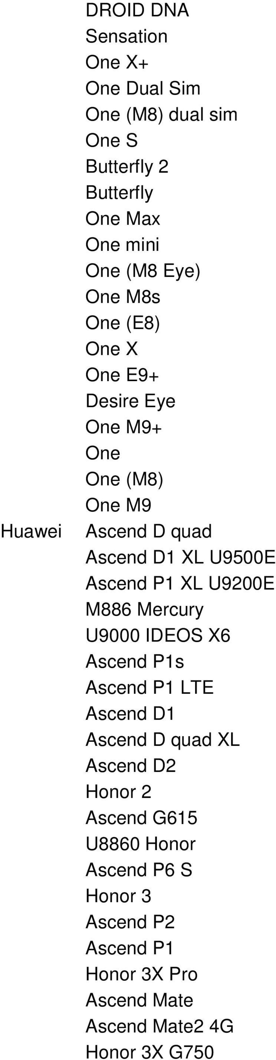 Ascend P1 XL U9200E M886 Mercury U9000 IDEOS X6 Ascend P1s Ascend P1 LTE Ascend D1 Ascend D quad XL Ascend D2 Honor