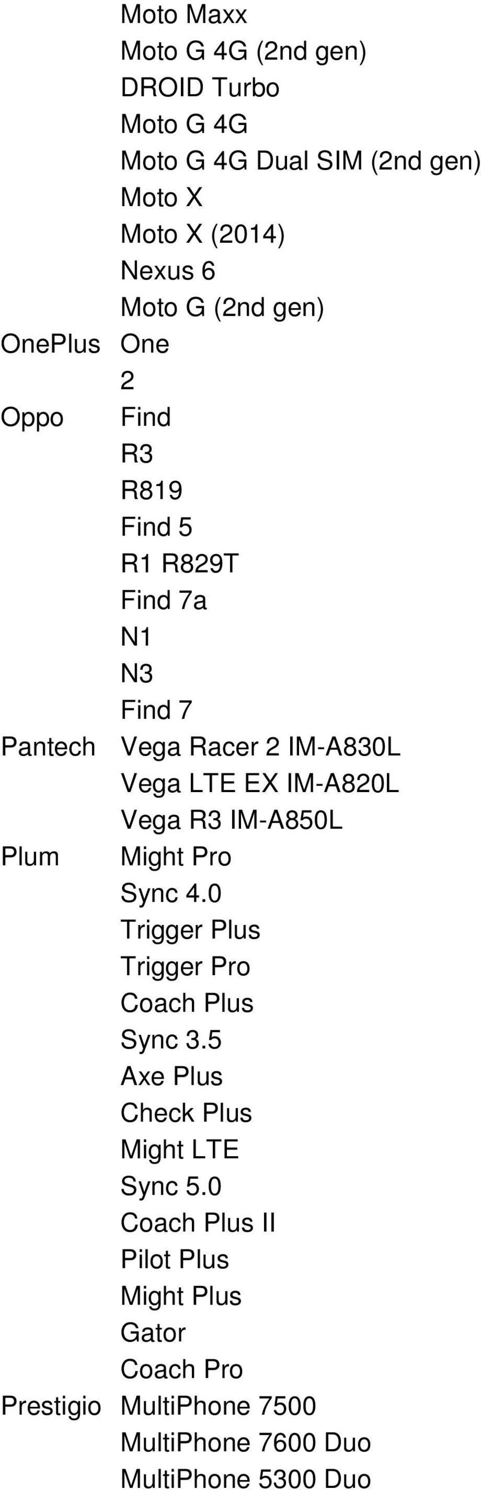 IM-A820L Vega R3 IM-A850L Plum Might Pro Sync 4.0 Trigger Plus Trigger Pro Coach Plus Sync 3.