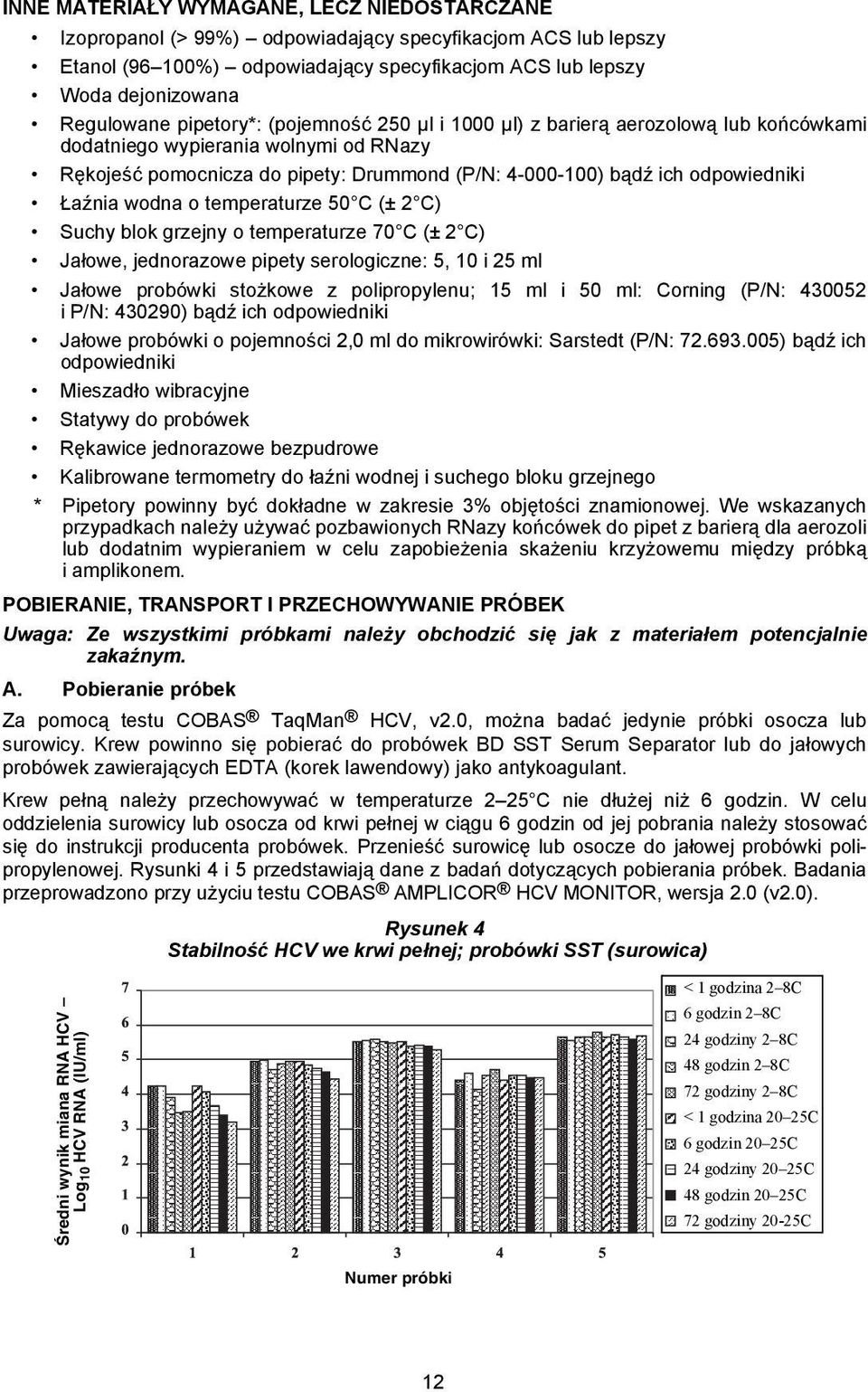 Łaźnia wodna o temperaturze 50 C (± 2 C) Suchy blok grzejny o temperaturze 70 C (± 2 C) Jałowe, jednorazowe pipety serologiczne: 5, 10 i 25 ml Jałowe probówki stożkowe z polipropylenu; 15 ml i 50 ml: