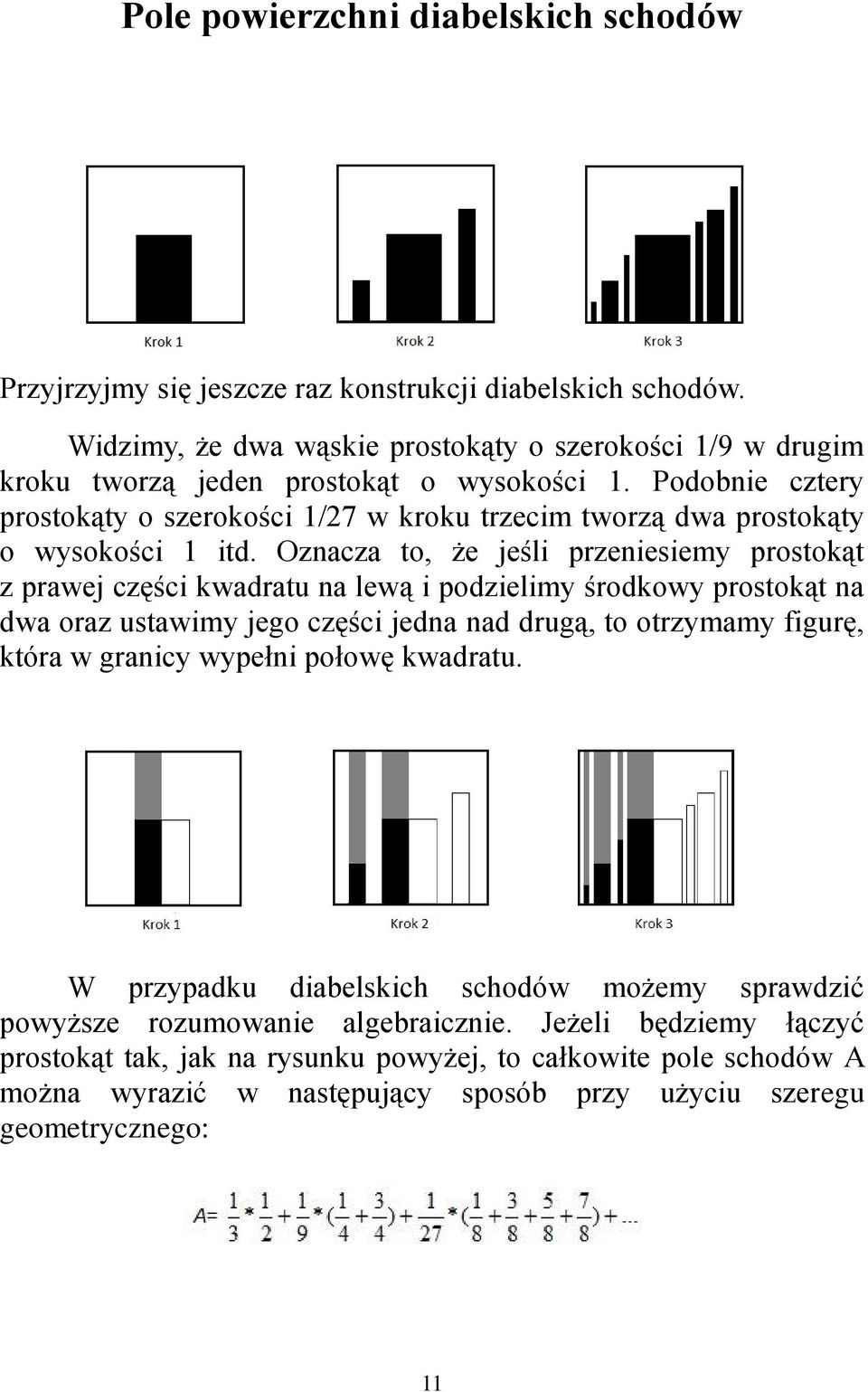 Podobnie cztery prostokąty o szerokości 1/27 w kroku trzecim tworzą dwa prostokąty o wysokości 1 itd.