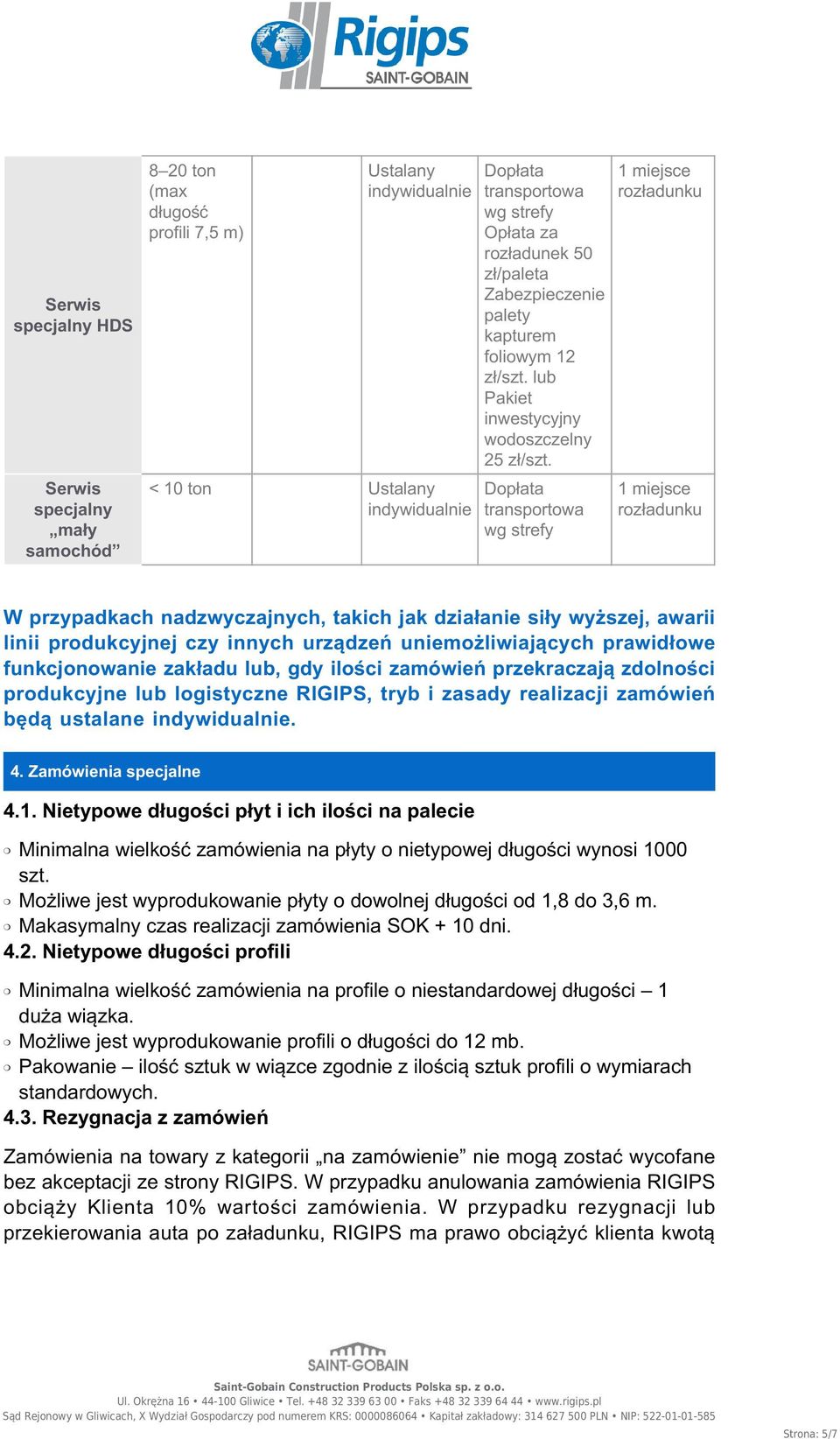 Dopłata transportowa wg strefy W przypadkach nadzwyczajnych, takich jak działanie siły wyższej, awarii linii produkcyjnej czy innych urządzeń uniemożliwiających prawidłowe funkcjonowanie zakładu lub,