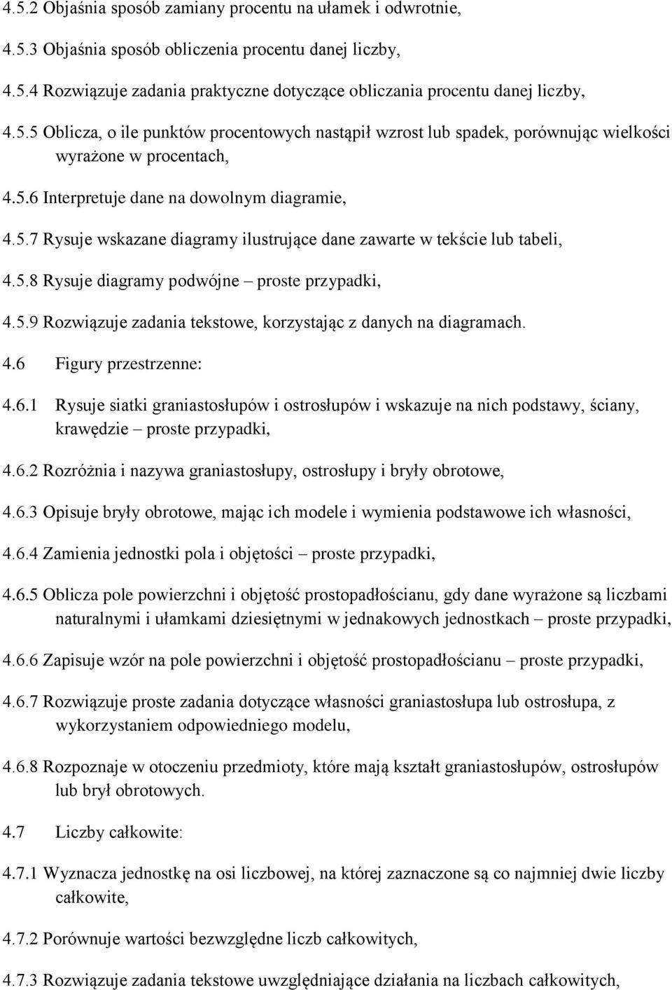 5.8 Rysuje diagramy podwójne proste przypadki, 4.5.9 Rozwiązuje zadania tekstowe, korzystając z danych na diagramach. 4.6 