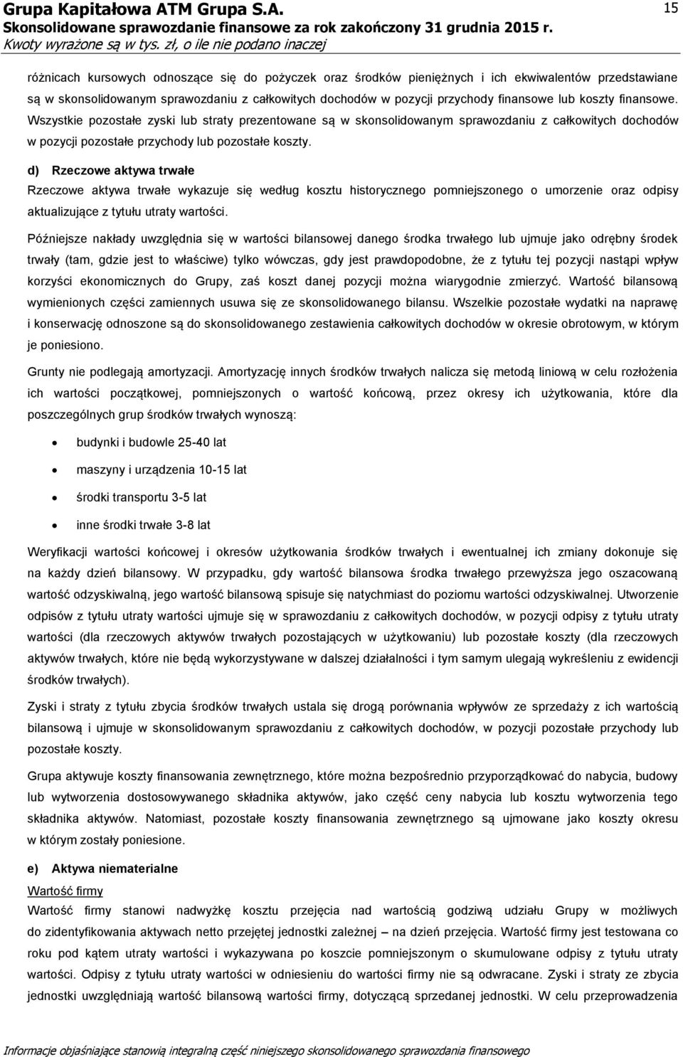 d) Rzeczowe aktywa trwałe Rzeczowe aktywa trwałe wykazuje się według kosztu historycznego pomniejszonego o umorzenie oraz odpisy aktualizujące z tytułu utraty wartości.