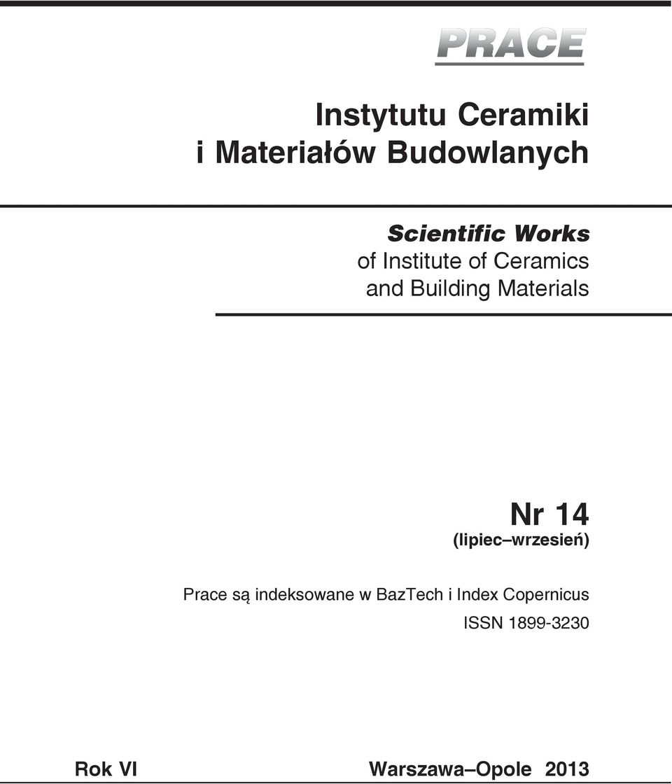 Nr 14 (lipiec wrzesień) Prace są indeksowane w BazTech