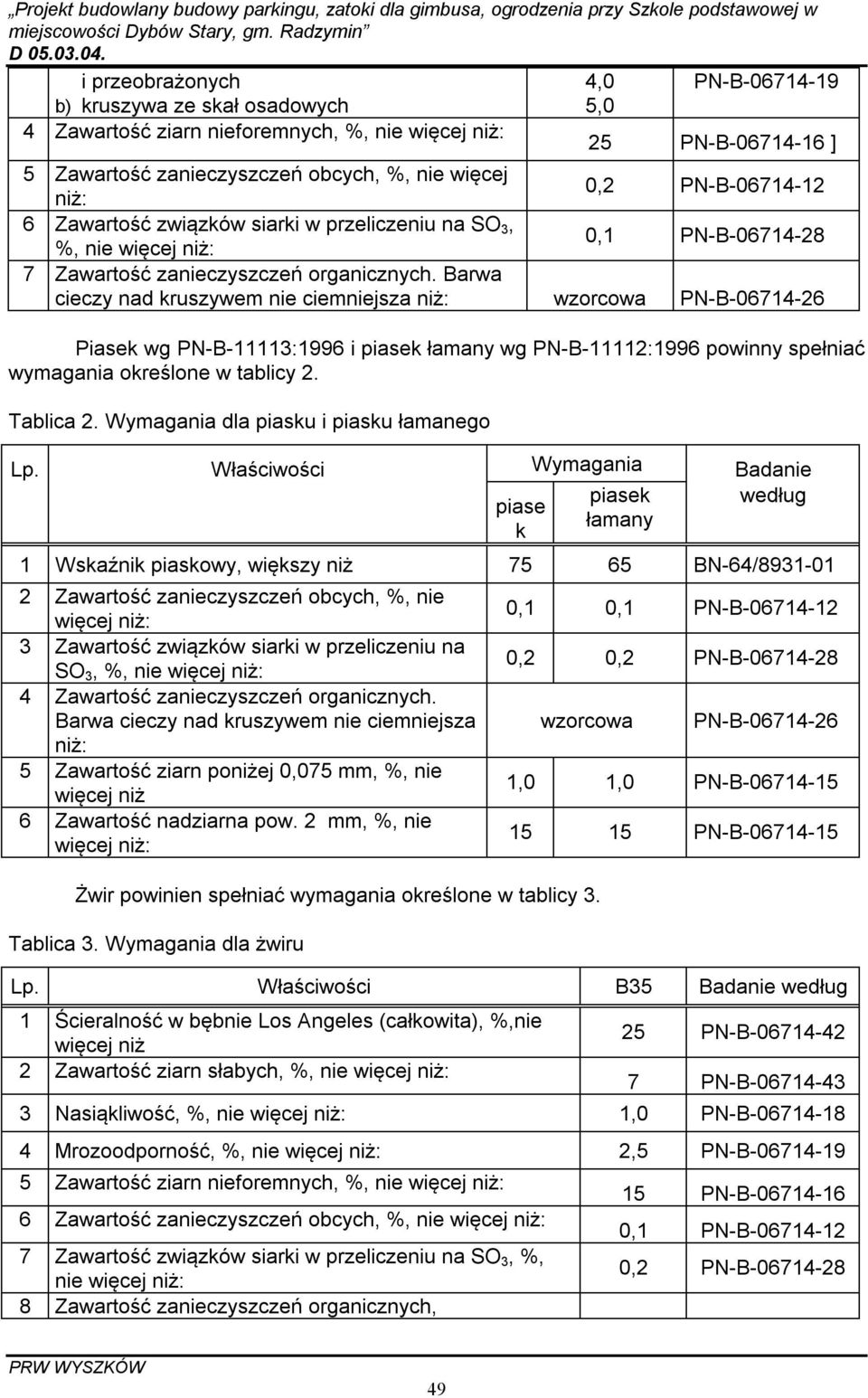 Barwa cieczy nad kruszywem nie ciemniejsza niż: wzorcowa PN-B-06714-26 Piasek wg PN-B-11113:1996 i piasek łamany wg PN-B-11112:1996 powinny spełniać wymagania określone w tablicy 2. Tablica 2.