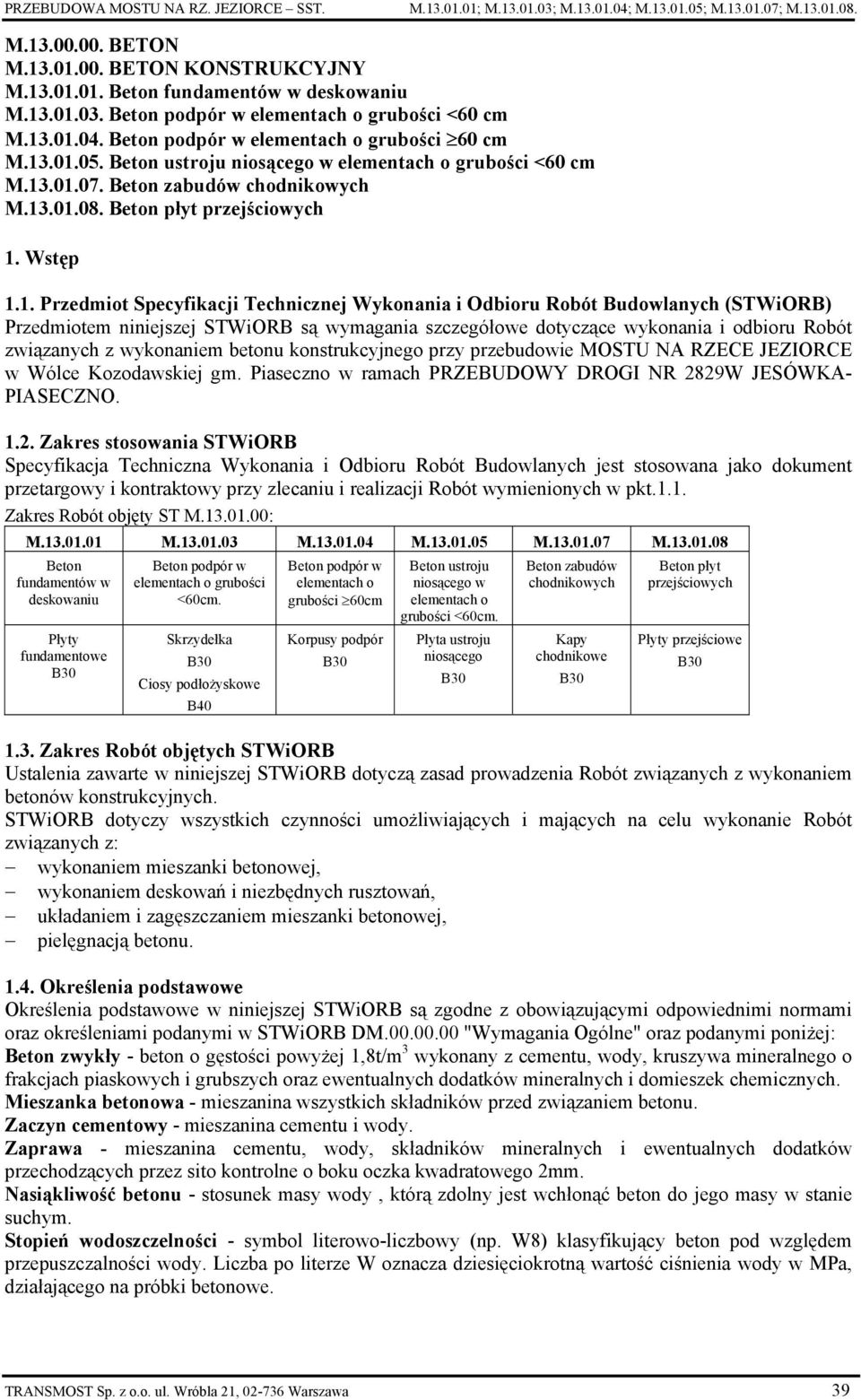 Beton zabudów chodnikowych M.13