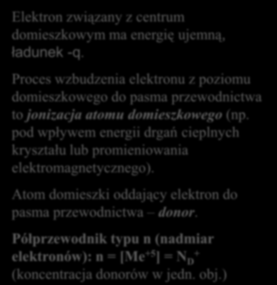 Stany domieszkowe - donory Krzem ma 4 elektrony walencyjne - każdy atom ma czterech sąsiadów.