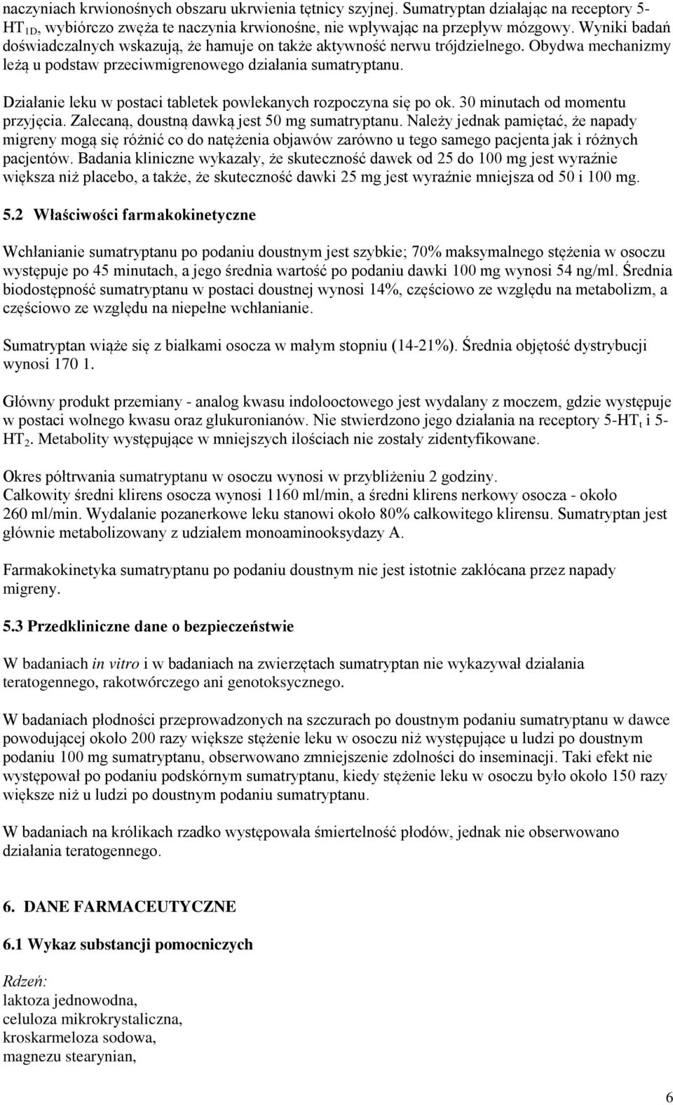 Działanie leku w postaci tabletek powlekanych rozpoczyna się po ok. 30 minutach od momentu przyjęcia. Zalecaną, doustną dawką jest 50 mg sumatryptanu.