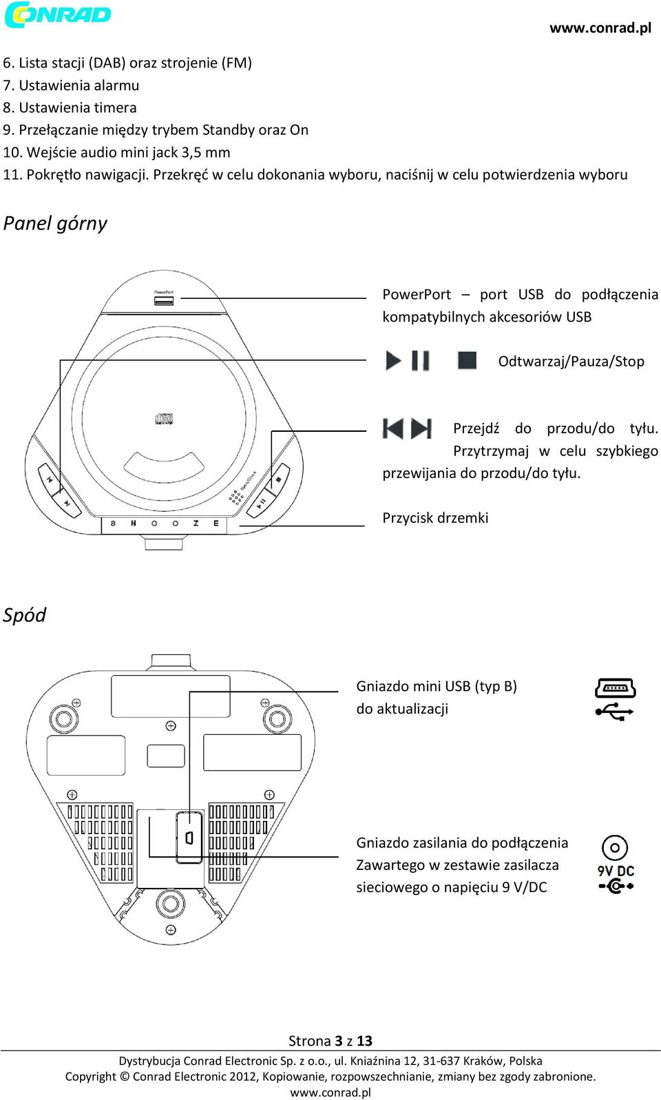 Przekręć w celu dokonania wyboru, naciśnij w celu potwierdzenia wyboru Panel górny PowerPort port USB do podłączenia kompatybilnych akcesoriów USB