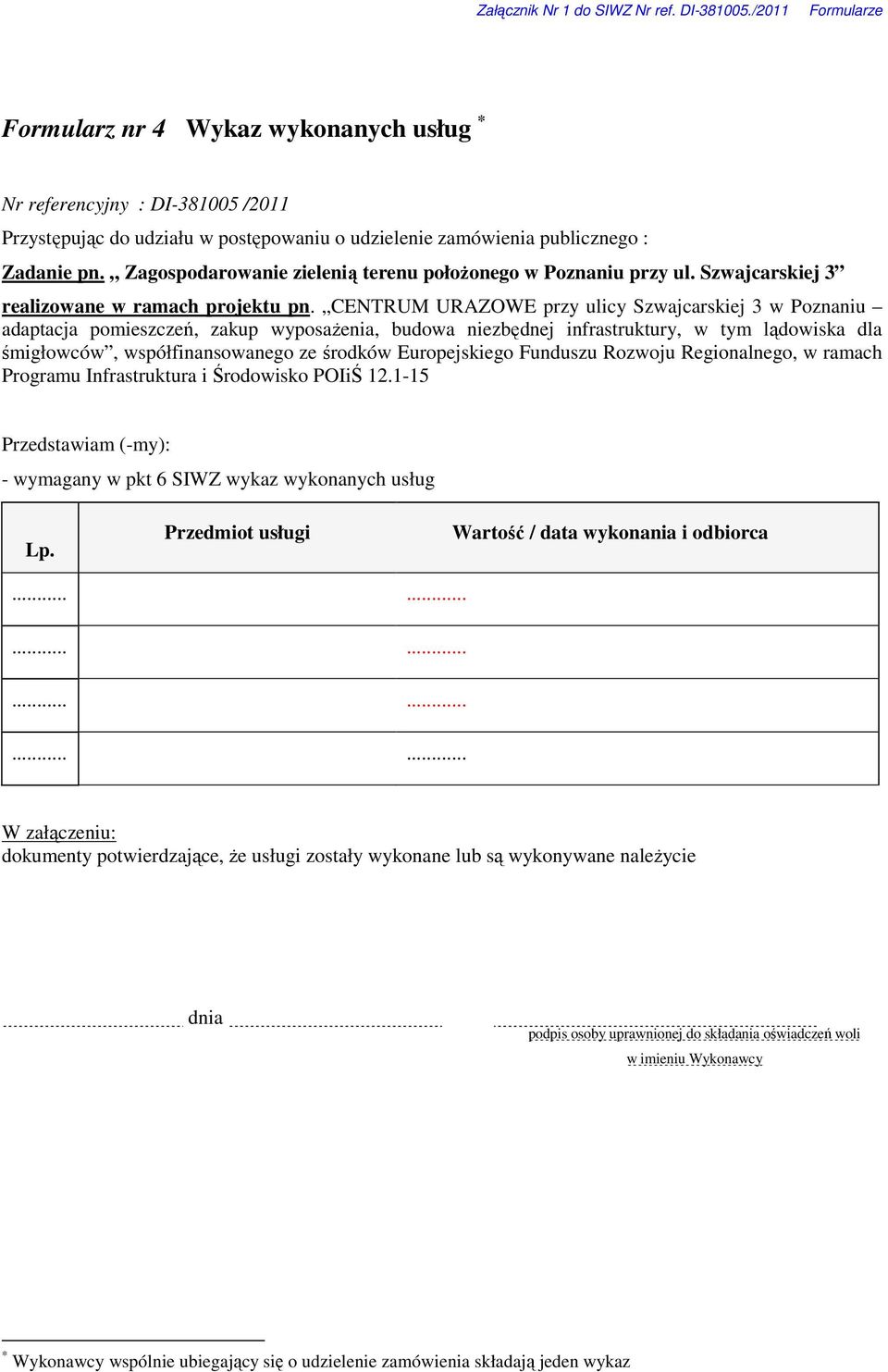 Przedmiot usługi Wartość / data wykonania i odbiorca.