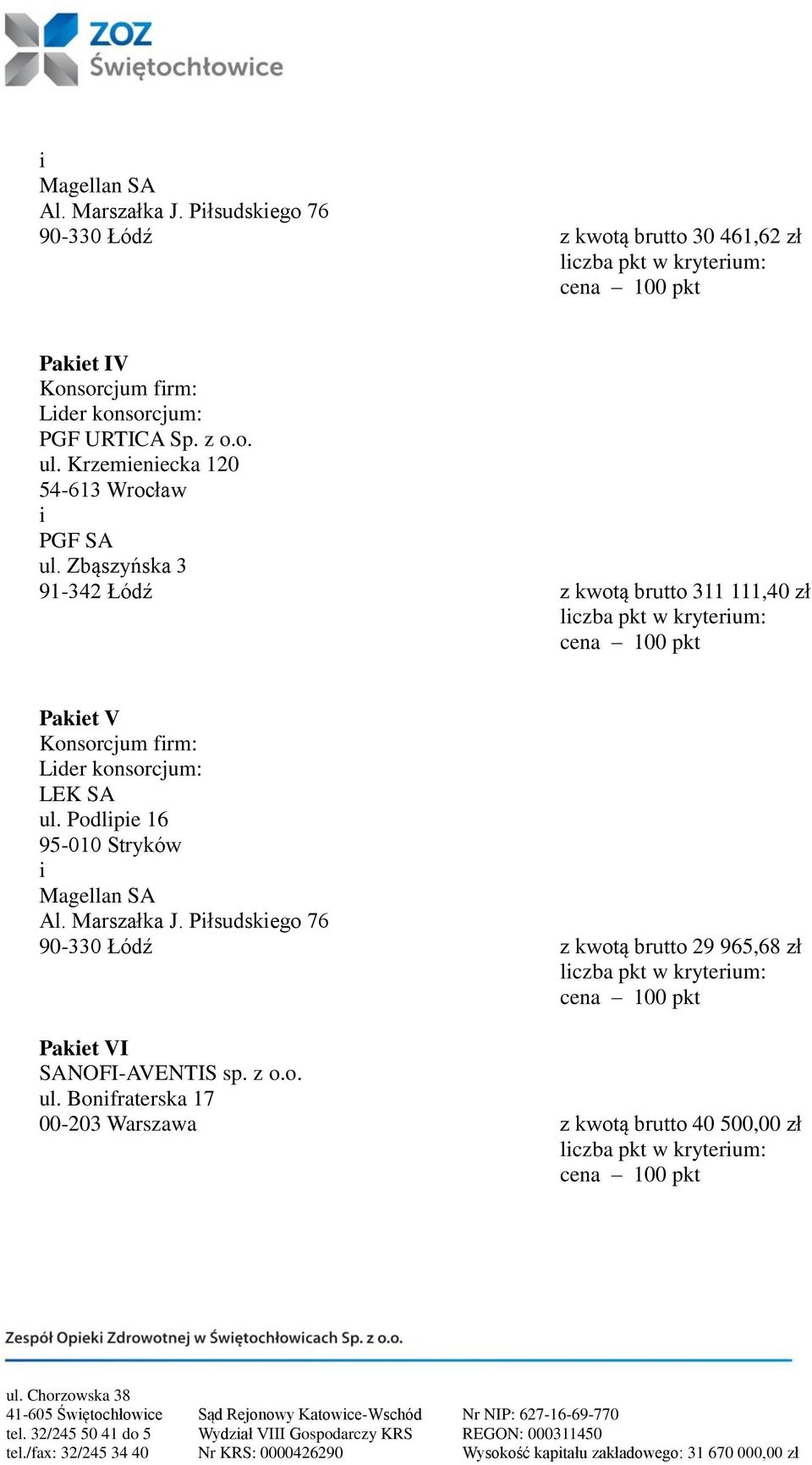 Podlpe 16 95-010 Stryków Magellan SA Al. Marszałka J.