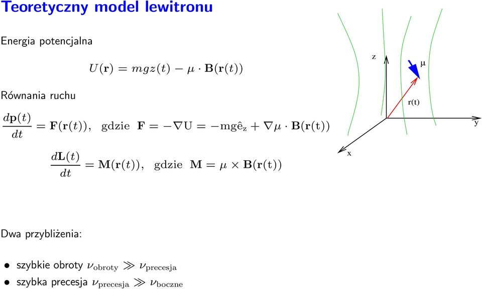 B(r(t)) dt r(t) y dl(t) dt = M(r(t)), gdzie M = µ B(r(t)) x Dwa