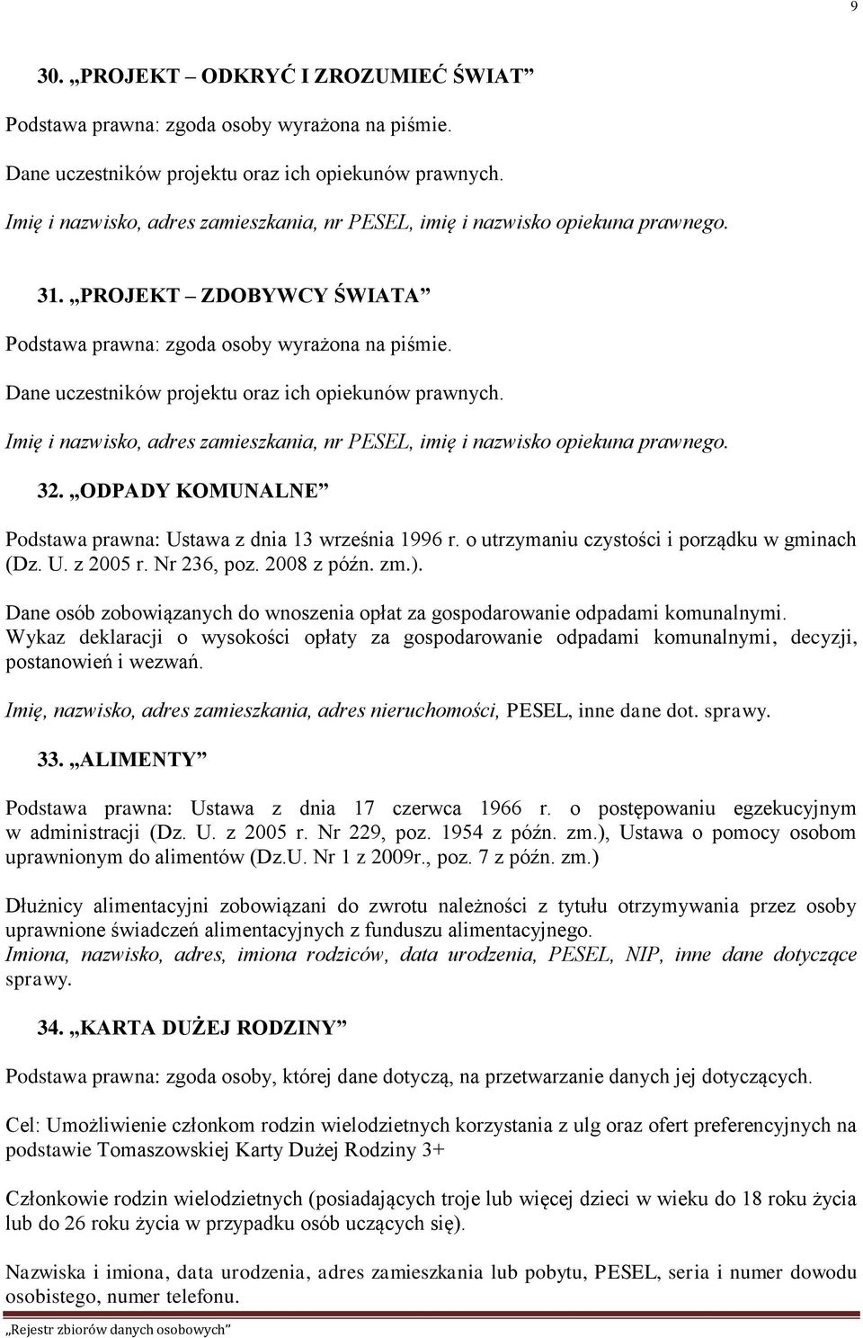 ODPADY KOMUNALNE Podstawa prawna: Ustawa z dnia 13 września 1996 r. o utrzymaniu czystości i porządku w gminach (Dz. U. z 2005 r. Nr 236, poz. 2008 z późn. zm.).